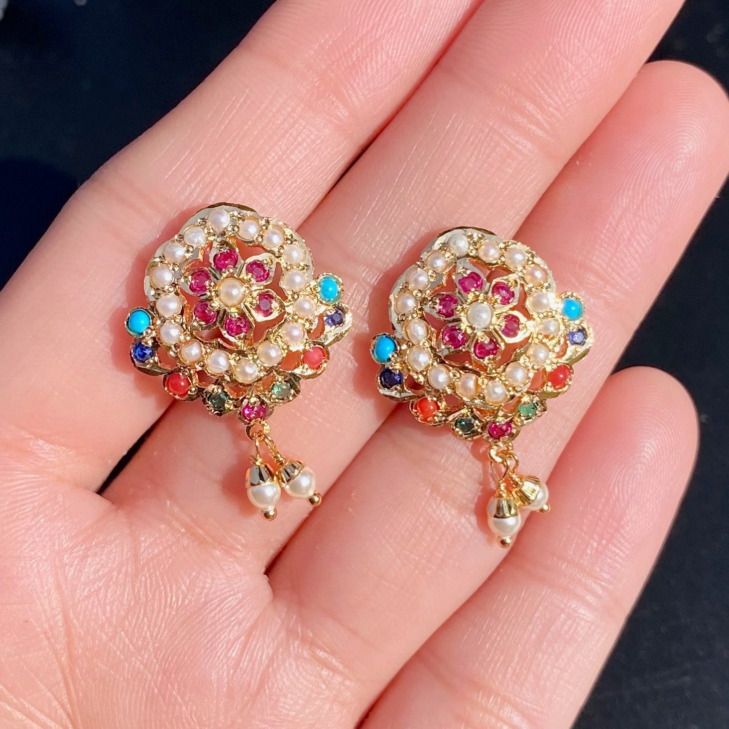 Navratna Pendant & Earrings | Artificial Jadau Jewelry Set BPS 003