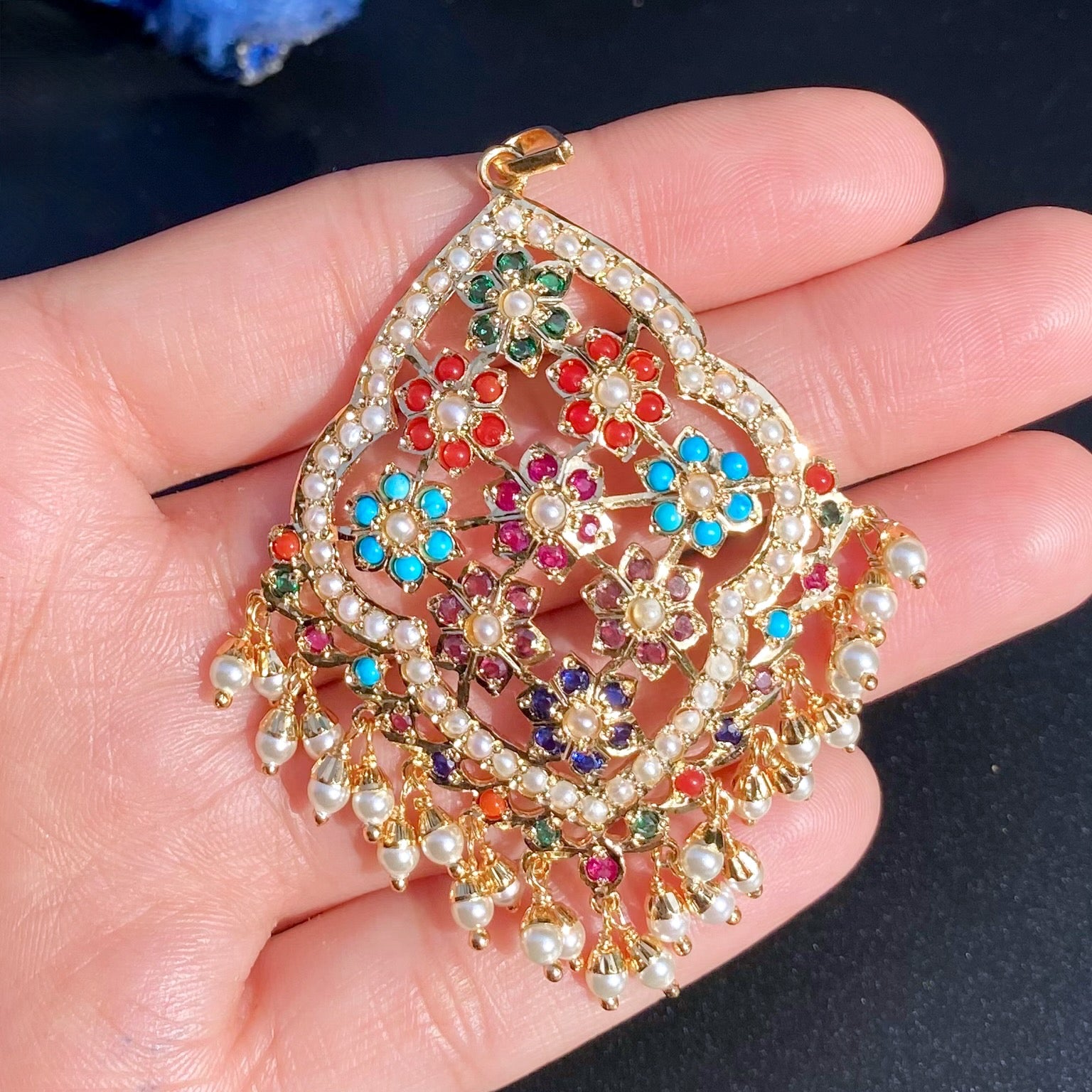 Navratna Pendant & Earrings | Artificial Jadau Jewelry Set BPS 003