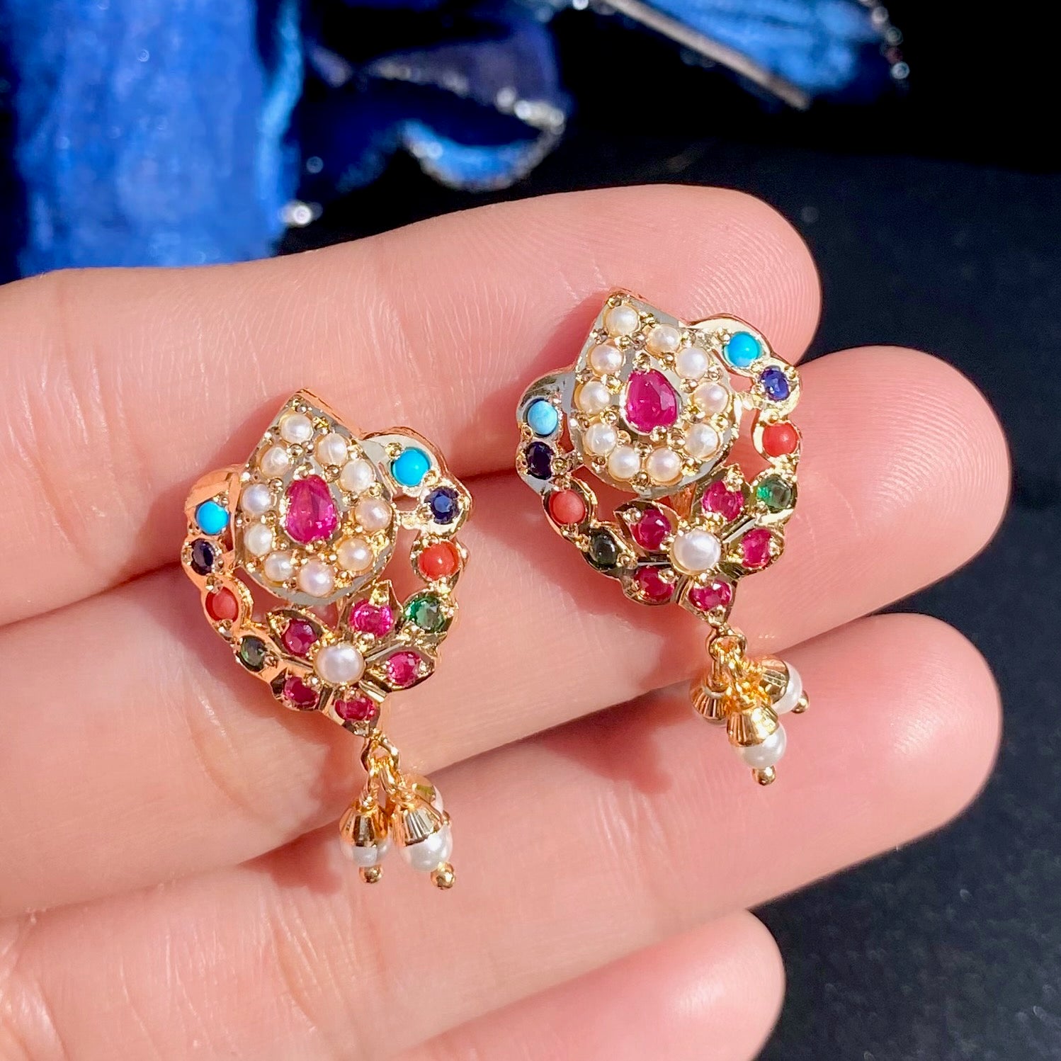 Artificial Jadau Navratna Stud Earrings BER 071