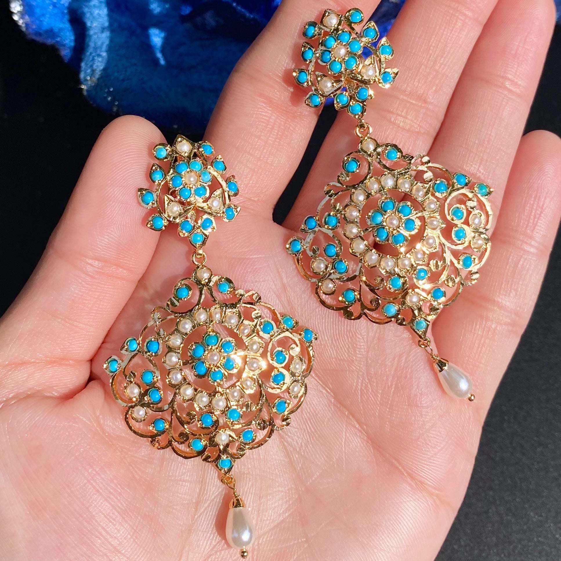 Gold Plated Jadau Earrings | Handmade Artificial Jewelry Online BER 076