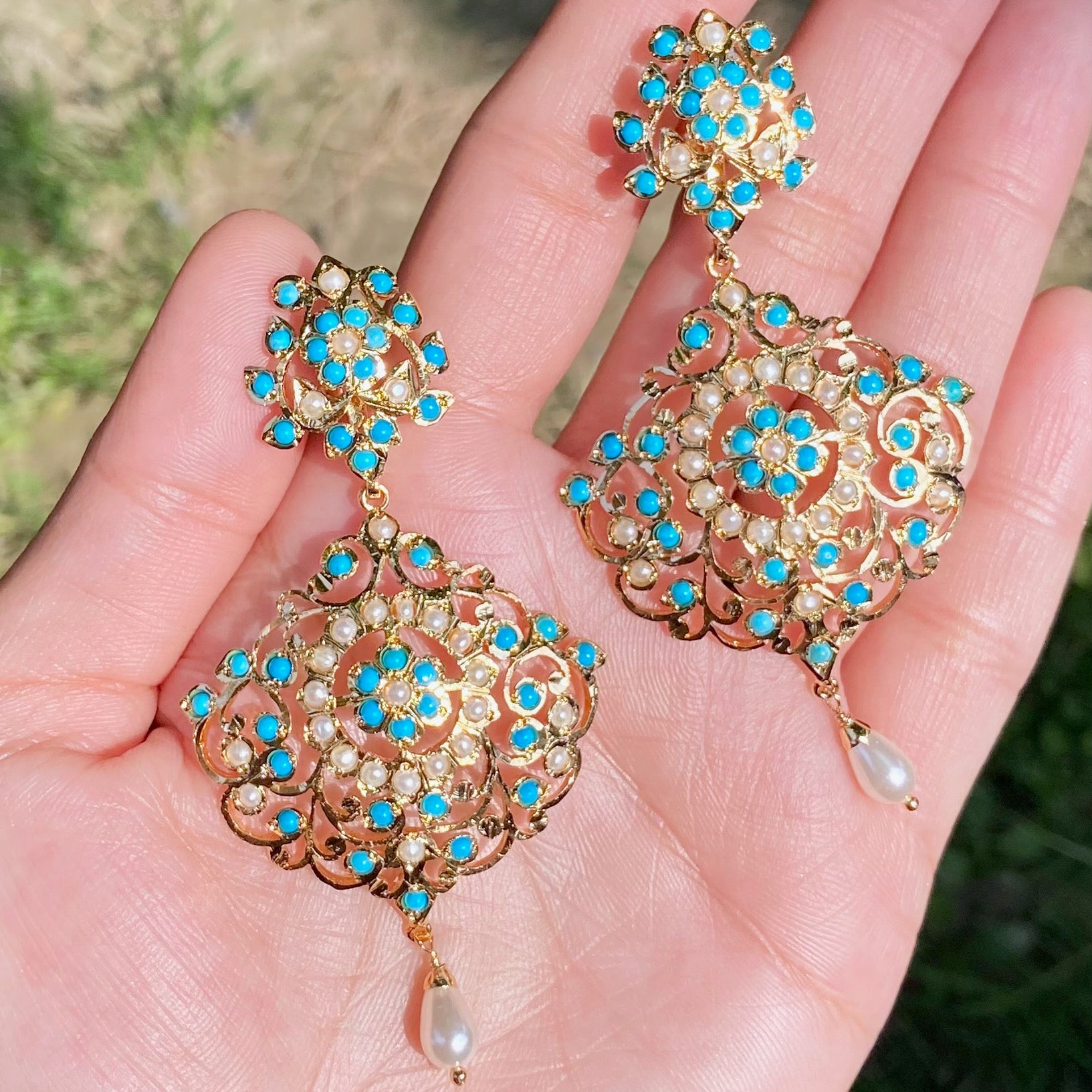 Gold Plated Jadau Earrings | Handmade Artificial Jewelry Online BER 076
