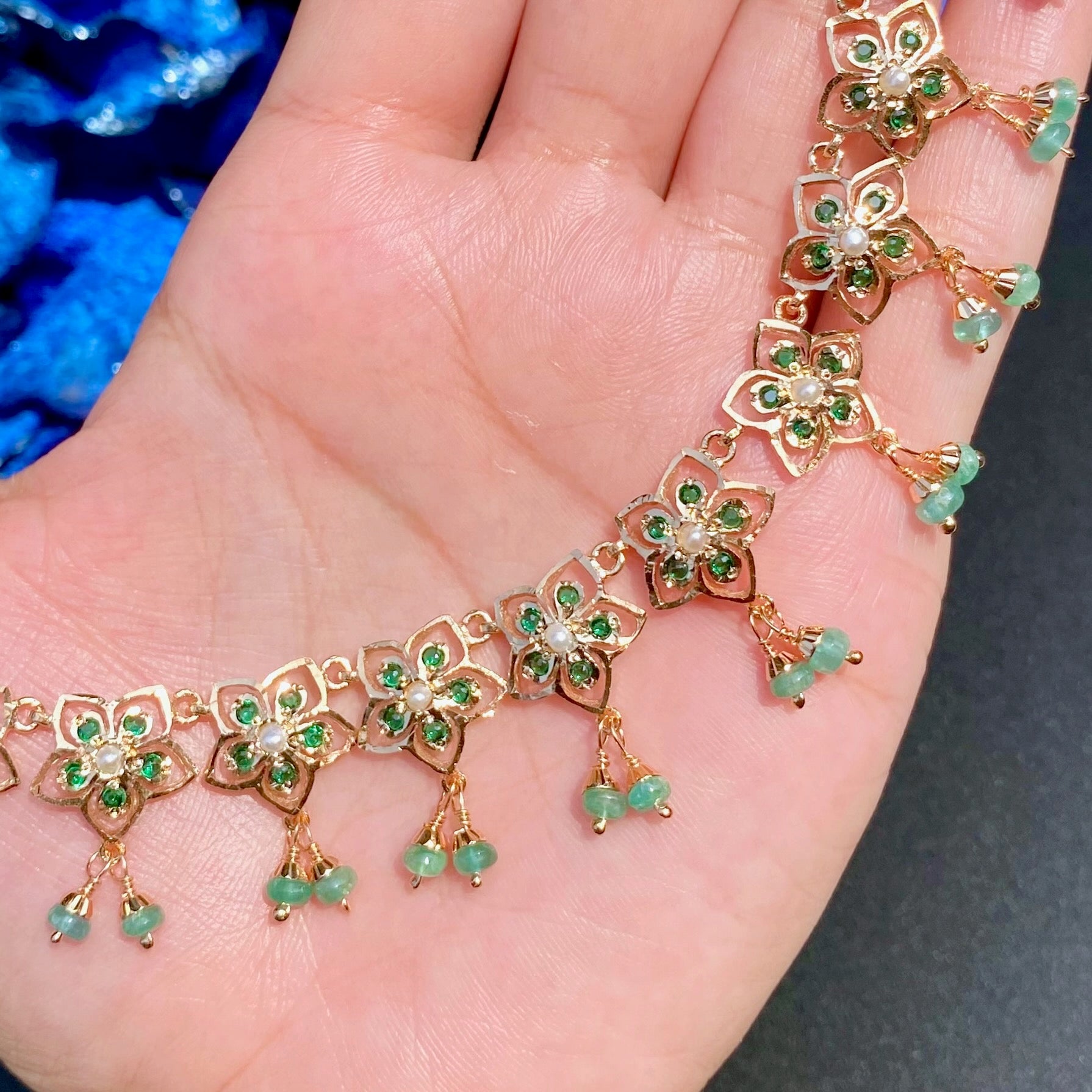 Sleek Emerald Necklace Set | Gold Plated Jadau Jewelry on Silver NS 376