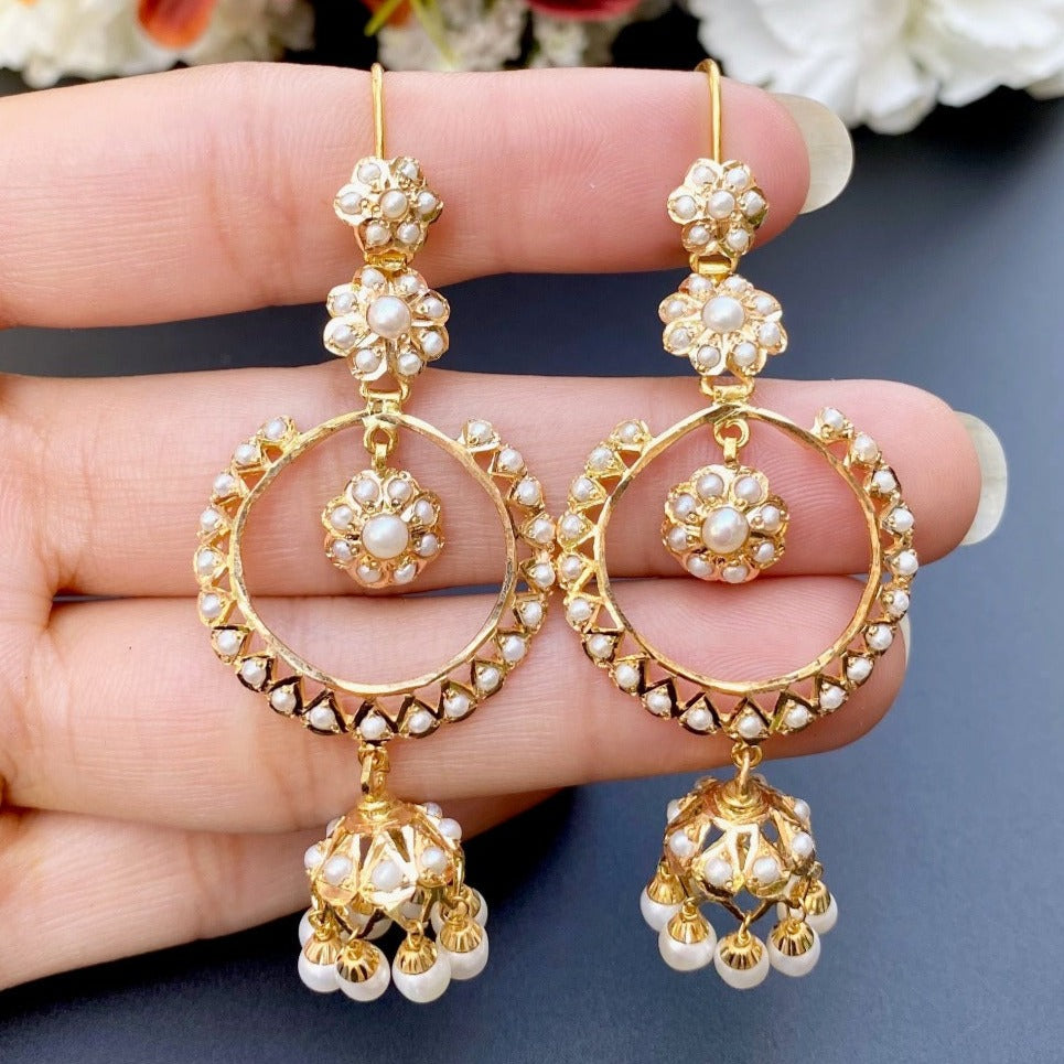 Pearl Jhumki | Dainty Gold Danglers | Jadau Chandbali