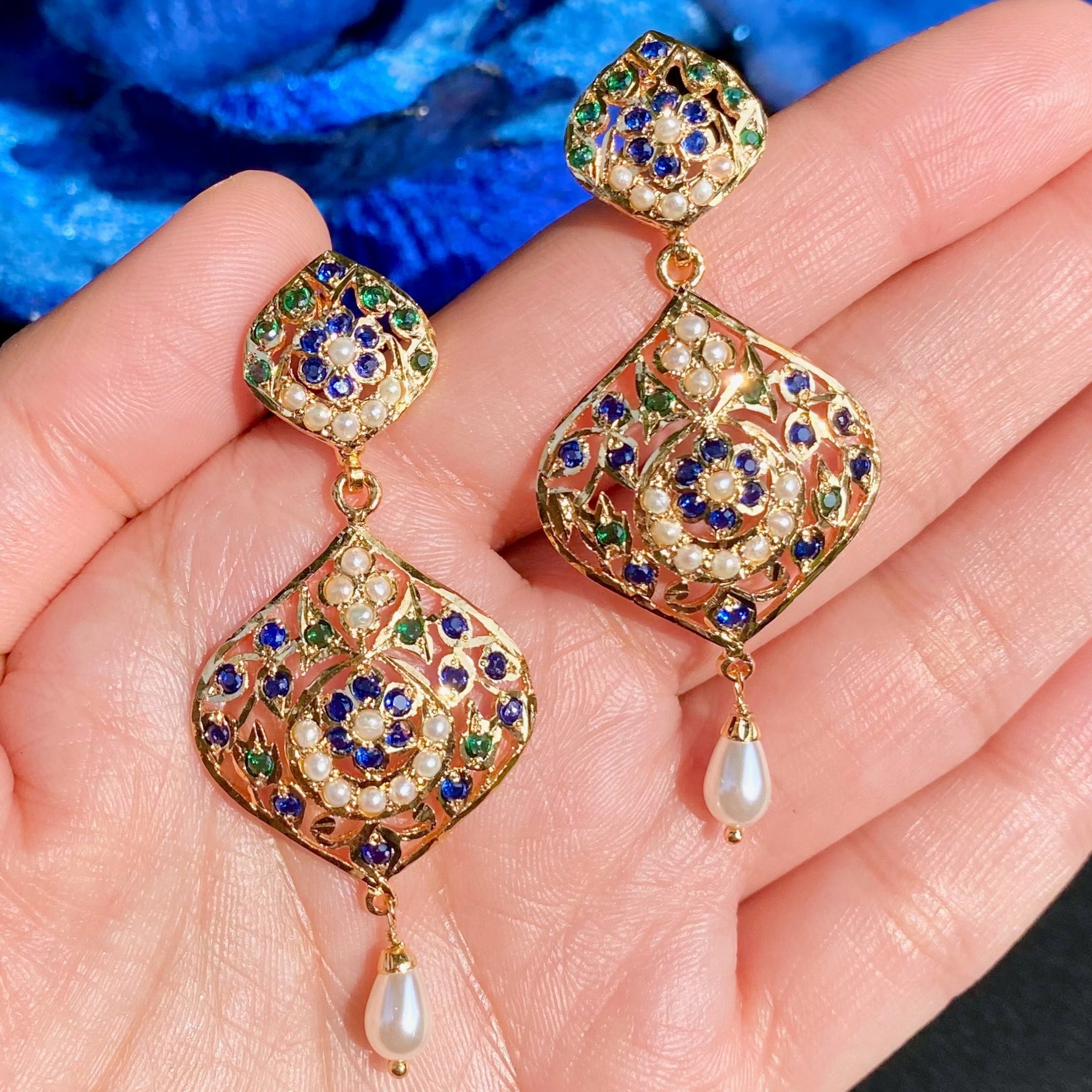 Gold Tone Jadau Earrings | Premium Immitation Jewelry  BER 078