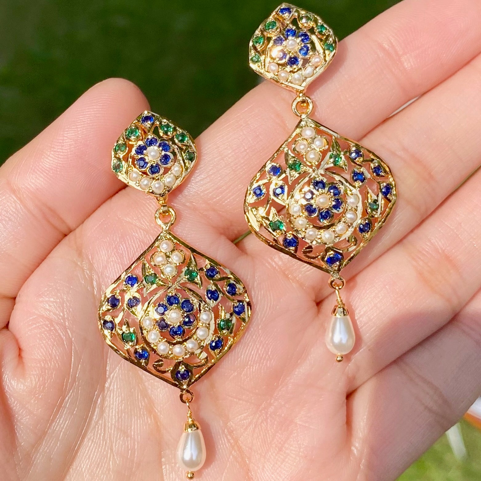 Gold Tone Jadau Earrings | Premium Immitation Jewelry  BER 078