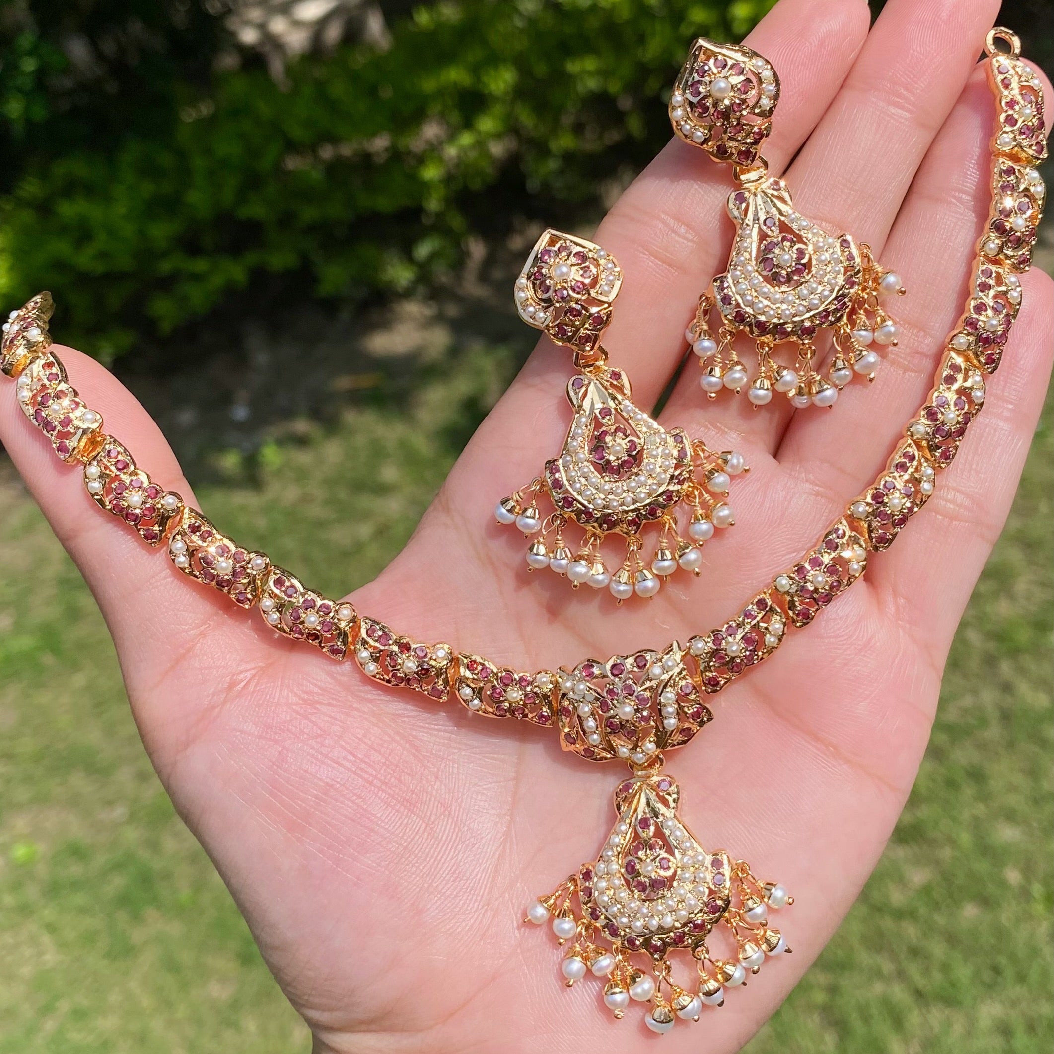 garnet necklace set jadau