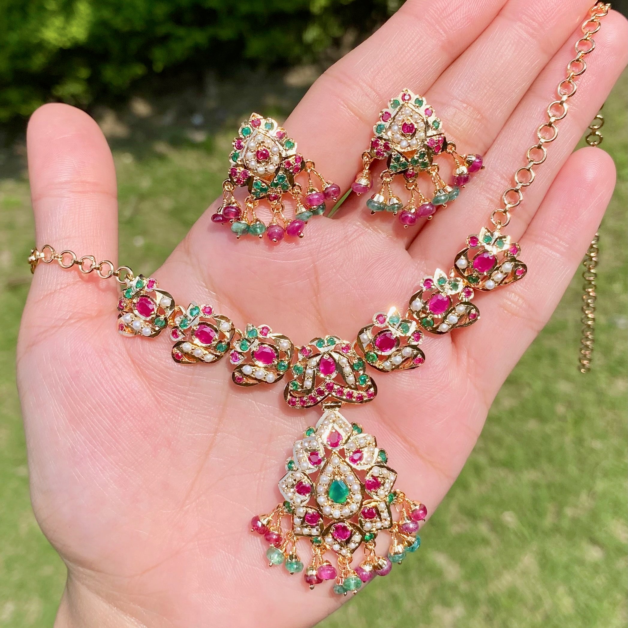 fashion jadau chain necklace set