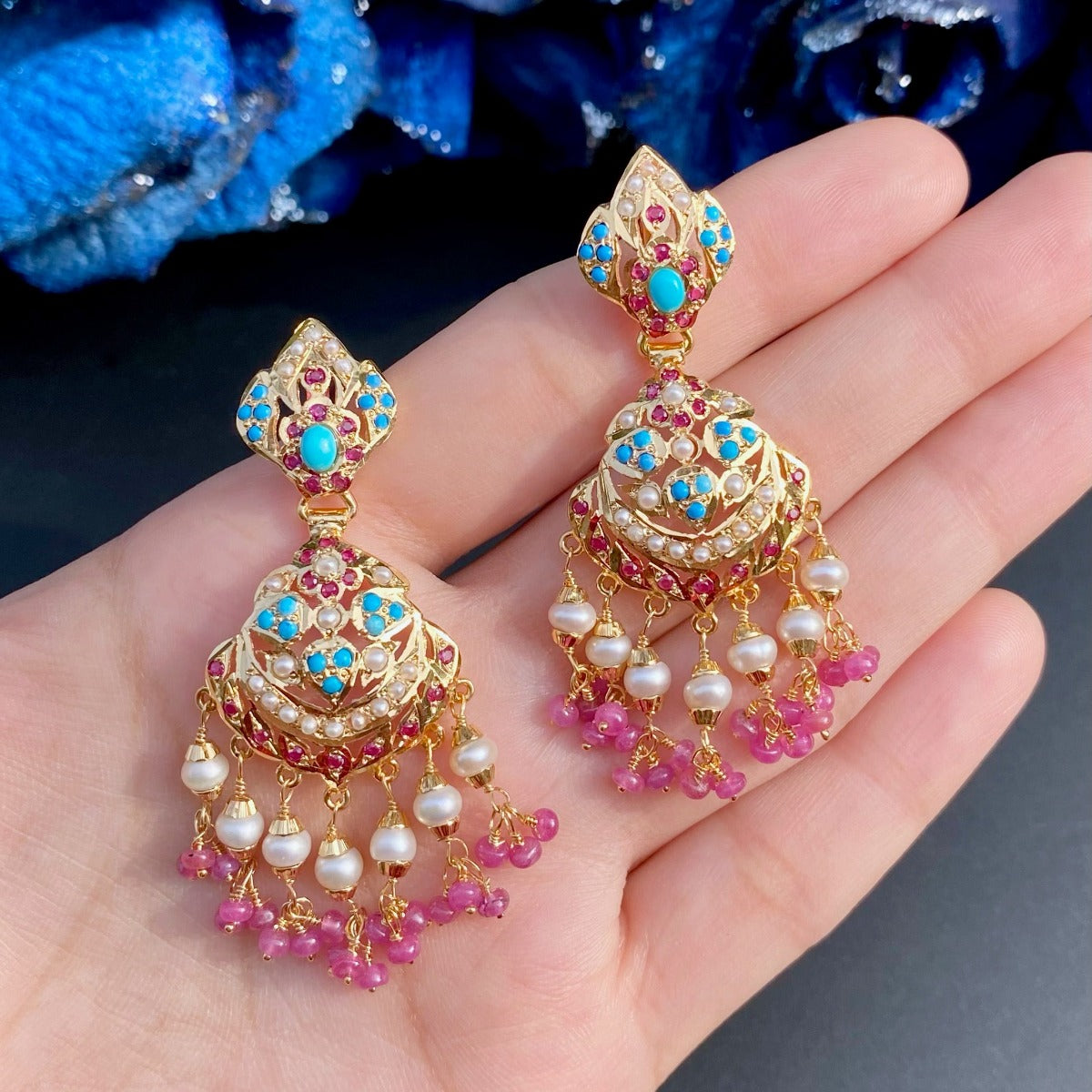 gold polished jadau earrings
