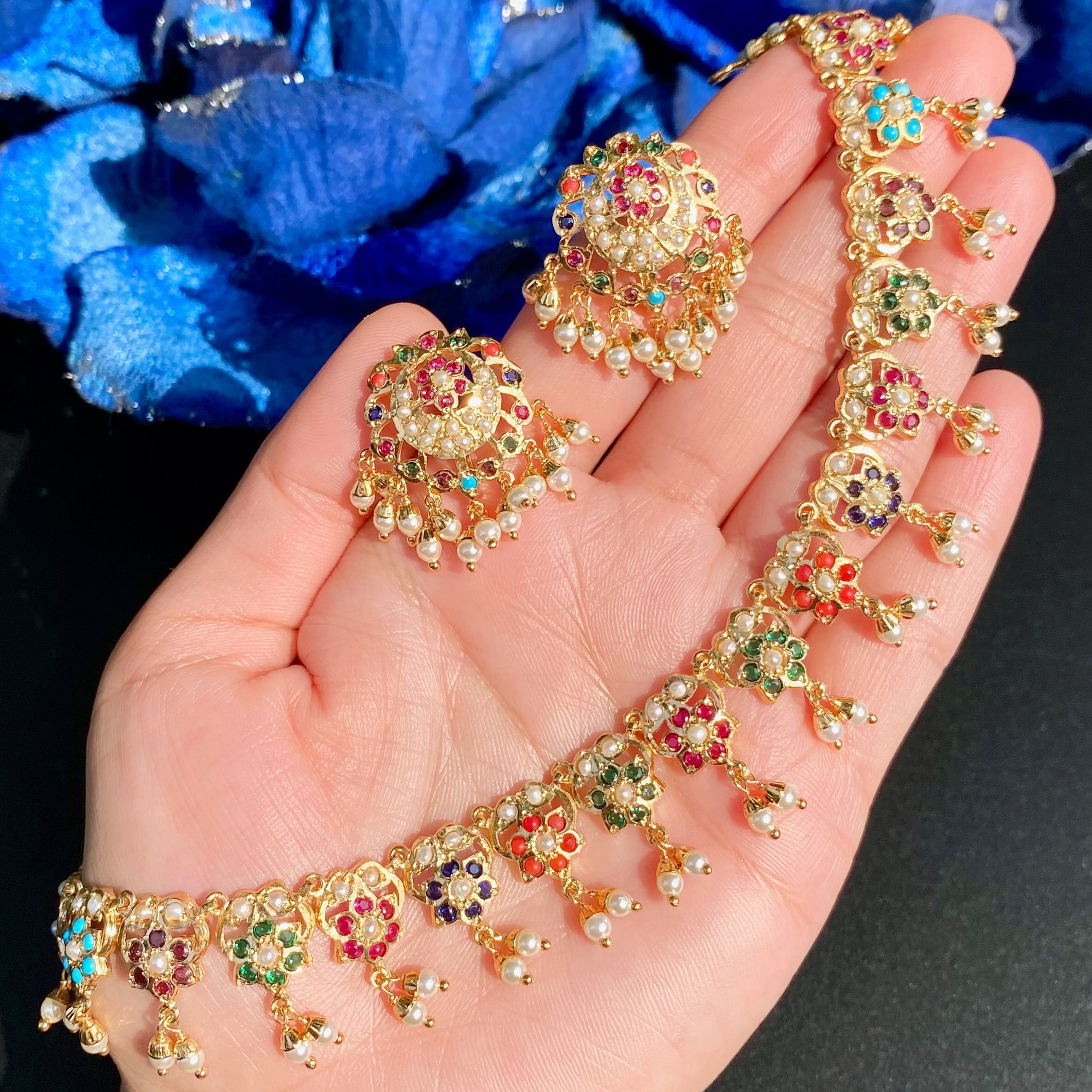 Affordable Hyderabadi Style Jadau Necklace Set | Gold Plated on Mixed Metal BNS 003