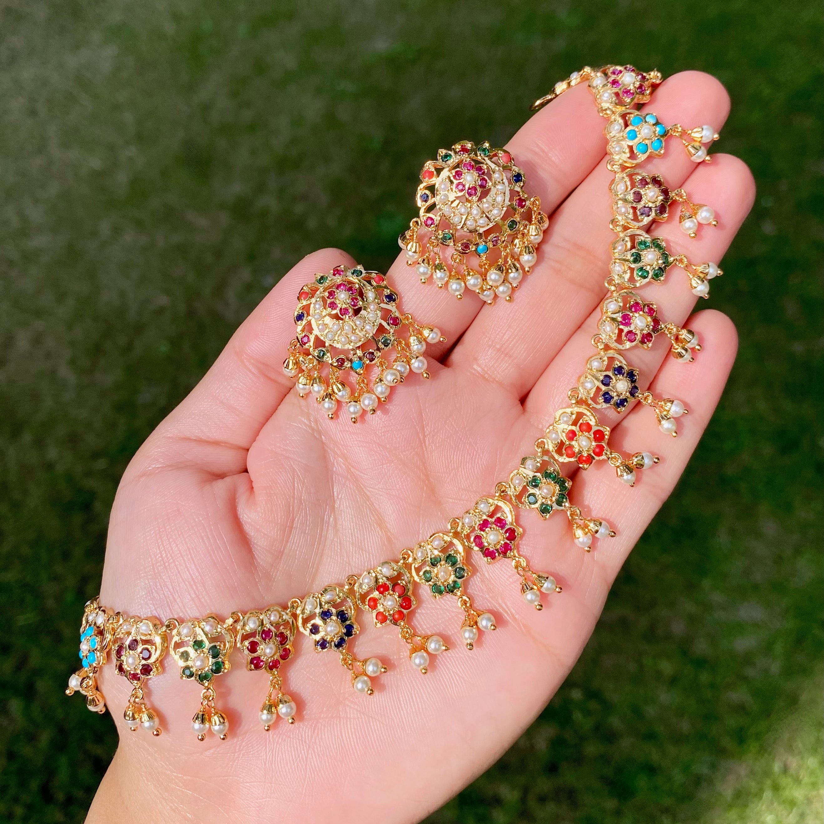 Affordable Hyderabadi Style Jadau Necklace Set | Gold Plated on Mixed Metal BNS 003