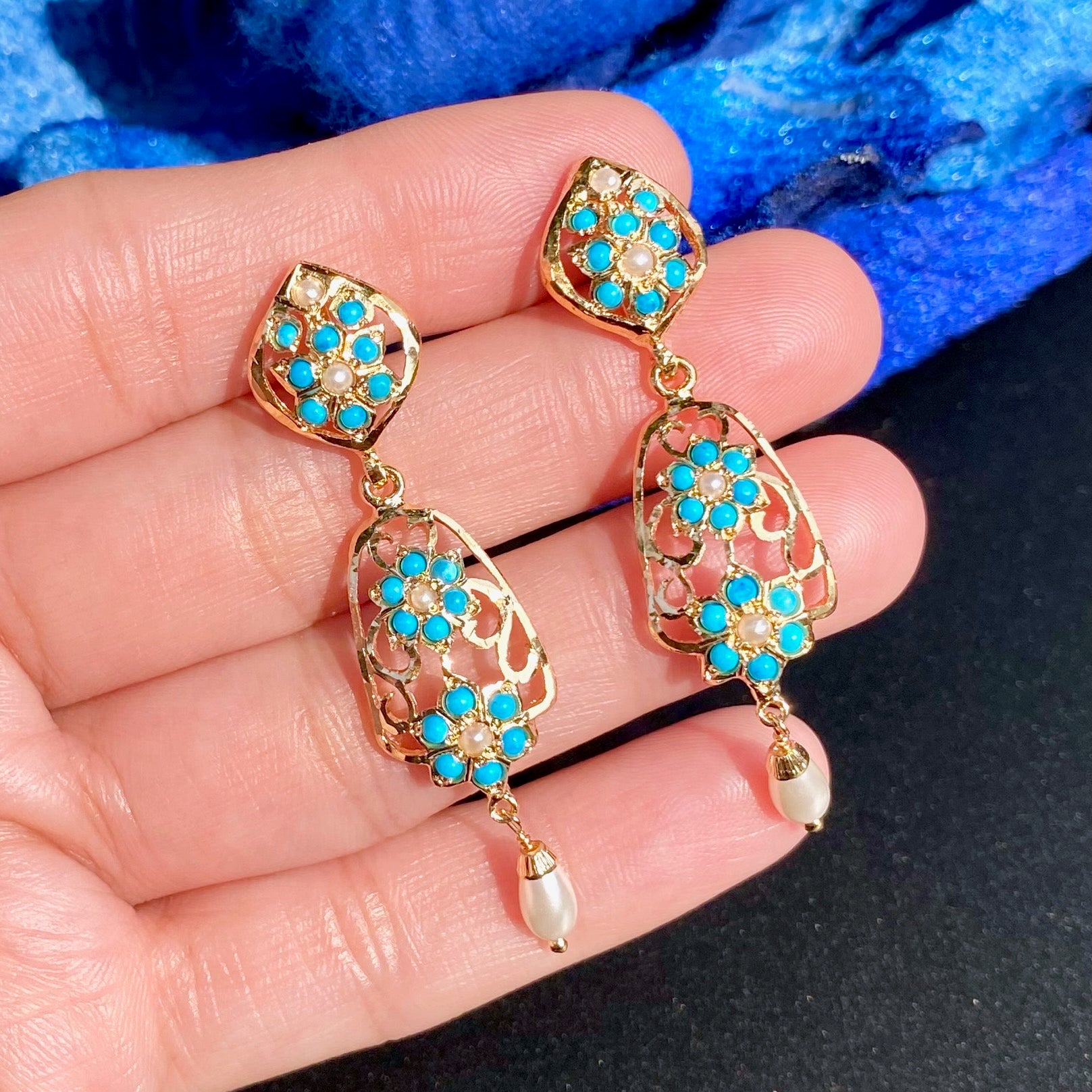 Gold Plated Hyderabadi Jadau Earrings | Premium Artificial Jewelry BER 084