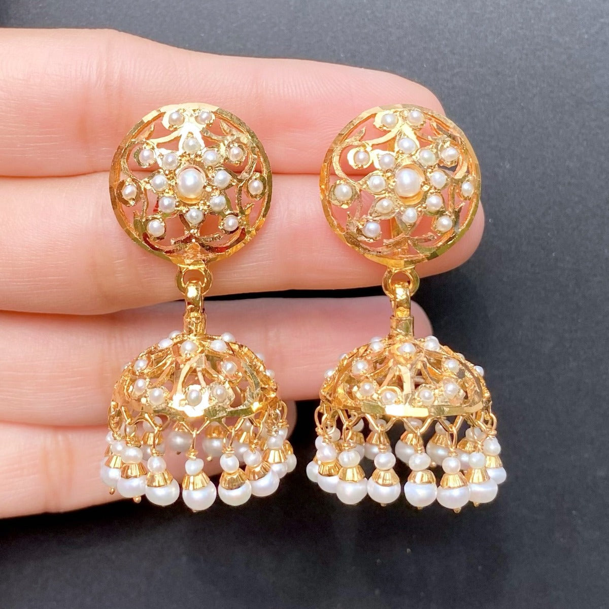 Small Pearl Jhumki Indian Jhumka Earrings Gold Plated