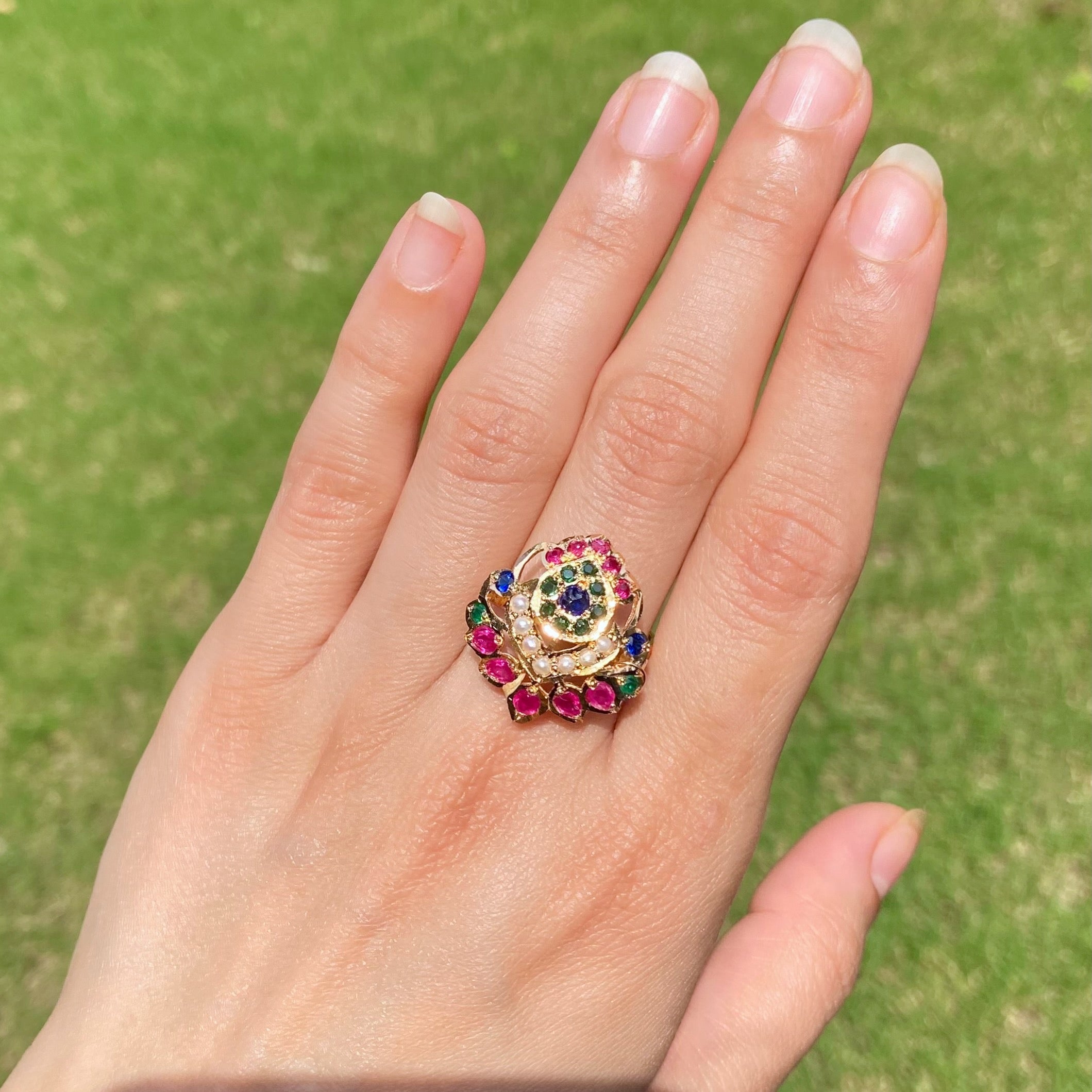 dainty navy blue jadau ring