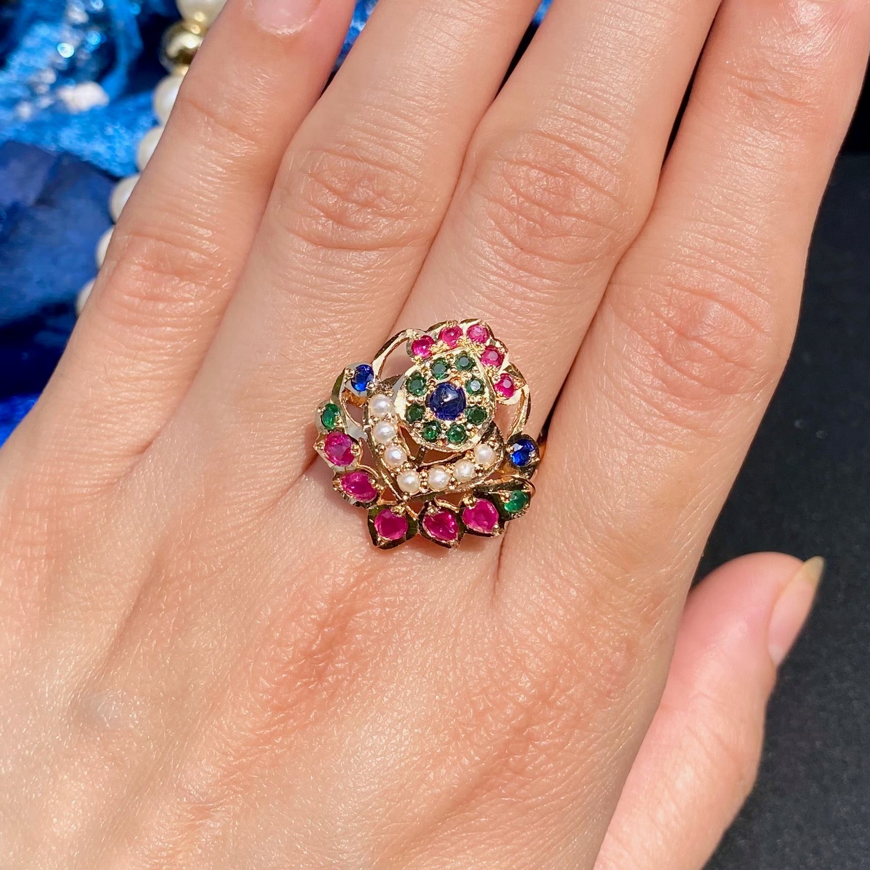 dainty navy blue jadau ring