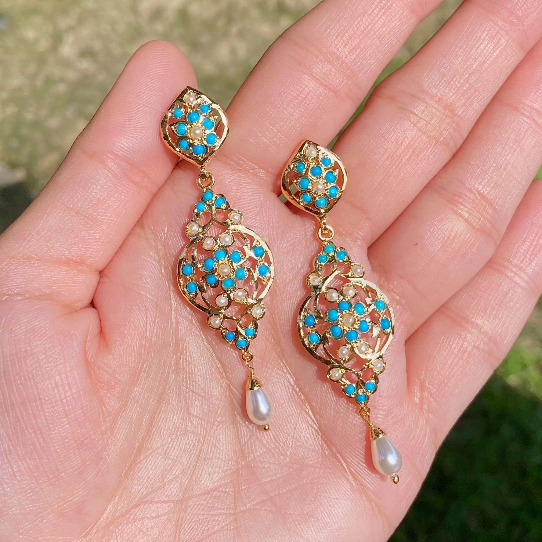 Gold Plated Jadau Earrings | Premium Artificial Jewelry BER 091