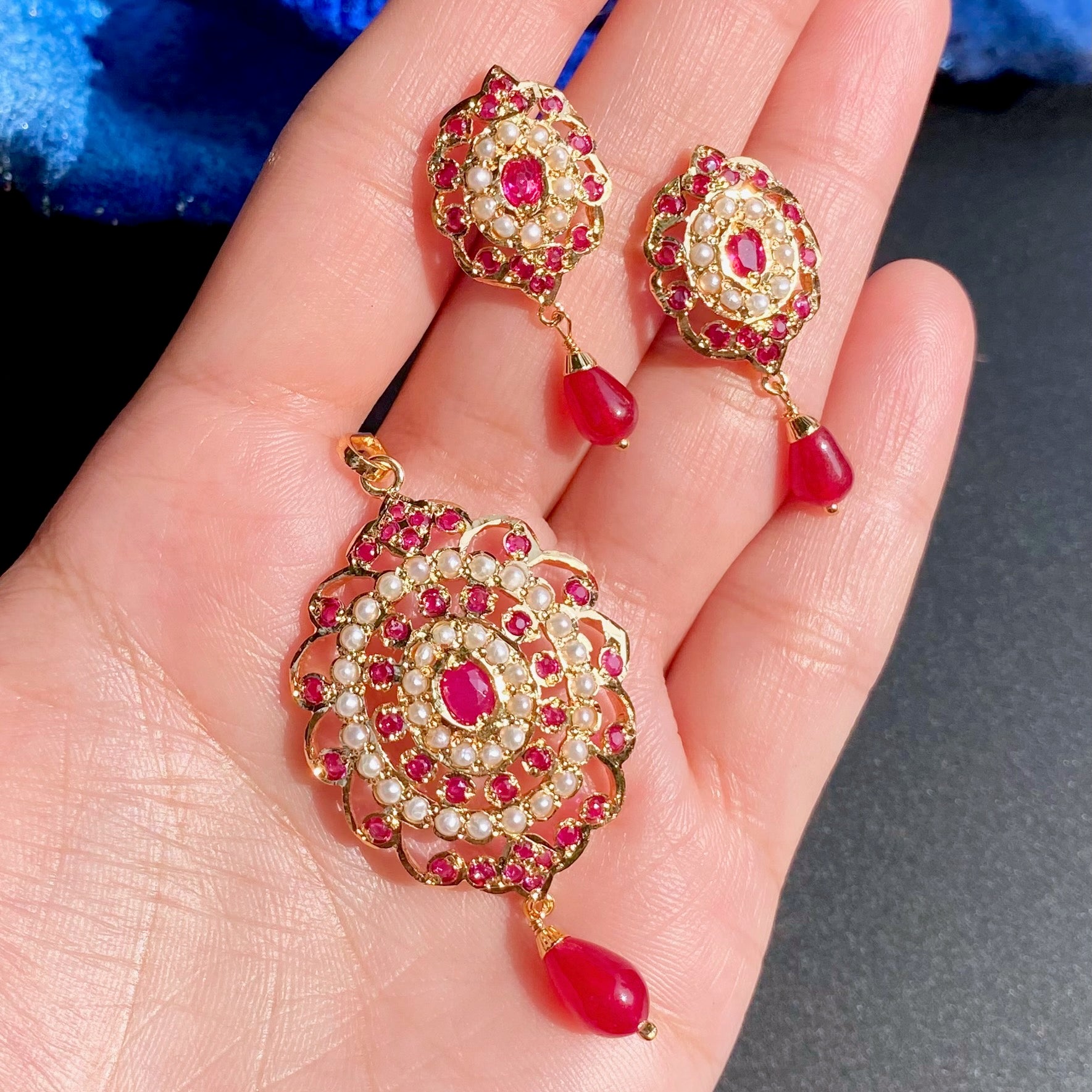 Gold Plated Jadau Locket Set | Premium Artificial Jewelry on Mixed Metal BPS 008