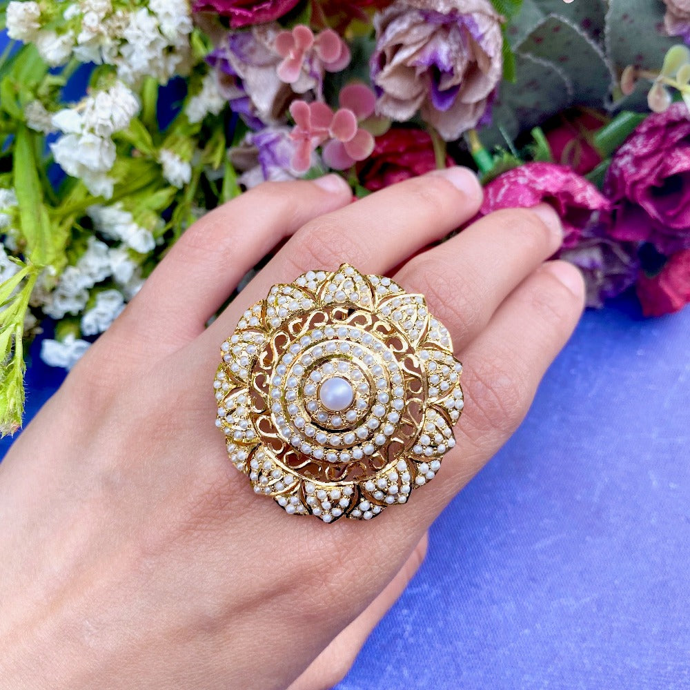 hyderabadi pearl ring with gold plating