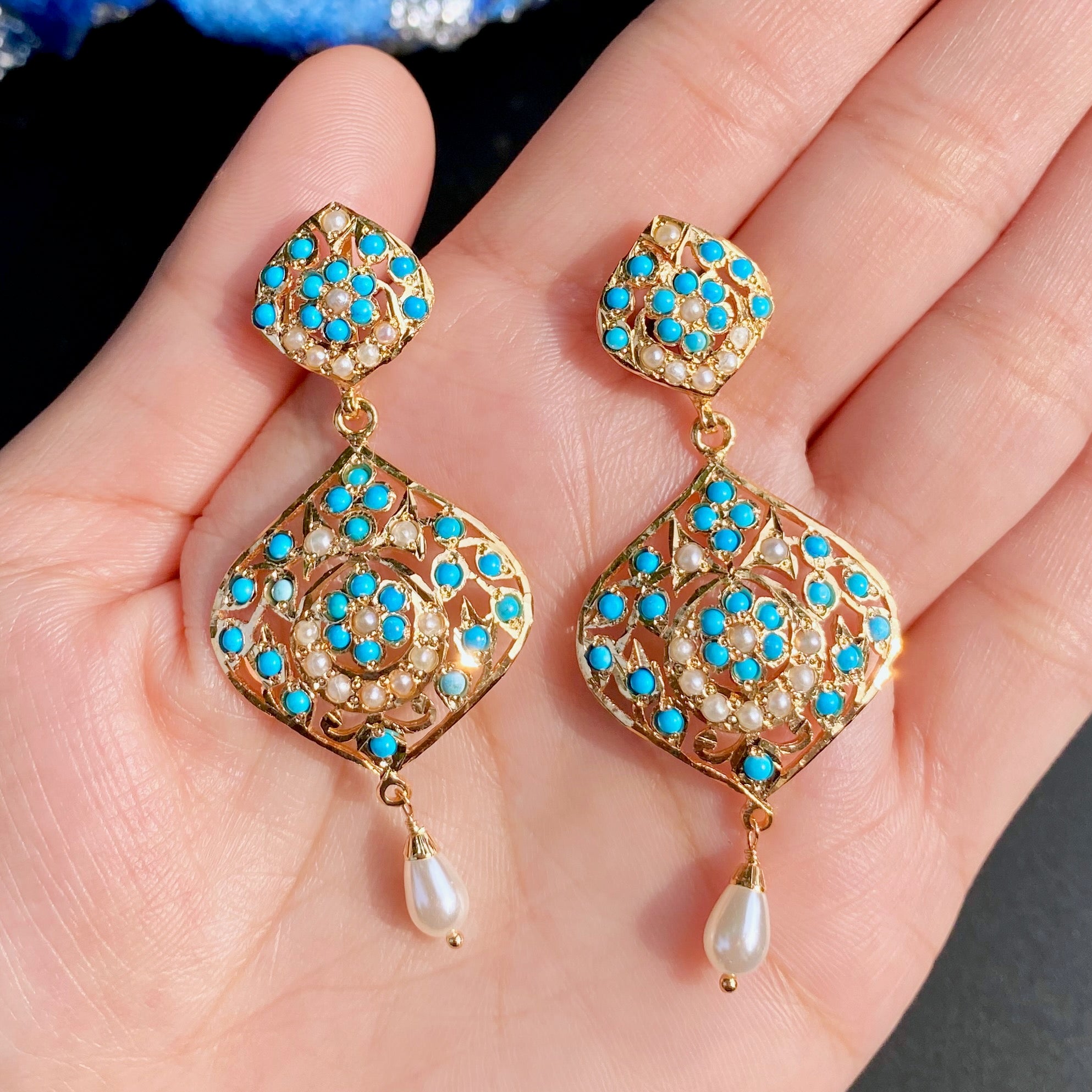 Gold Tone Jadau Dangler Earrings | Artificial Jewelry BER 115