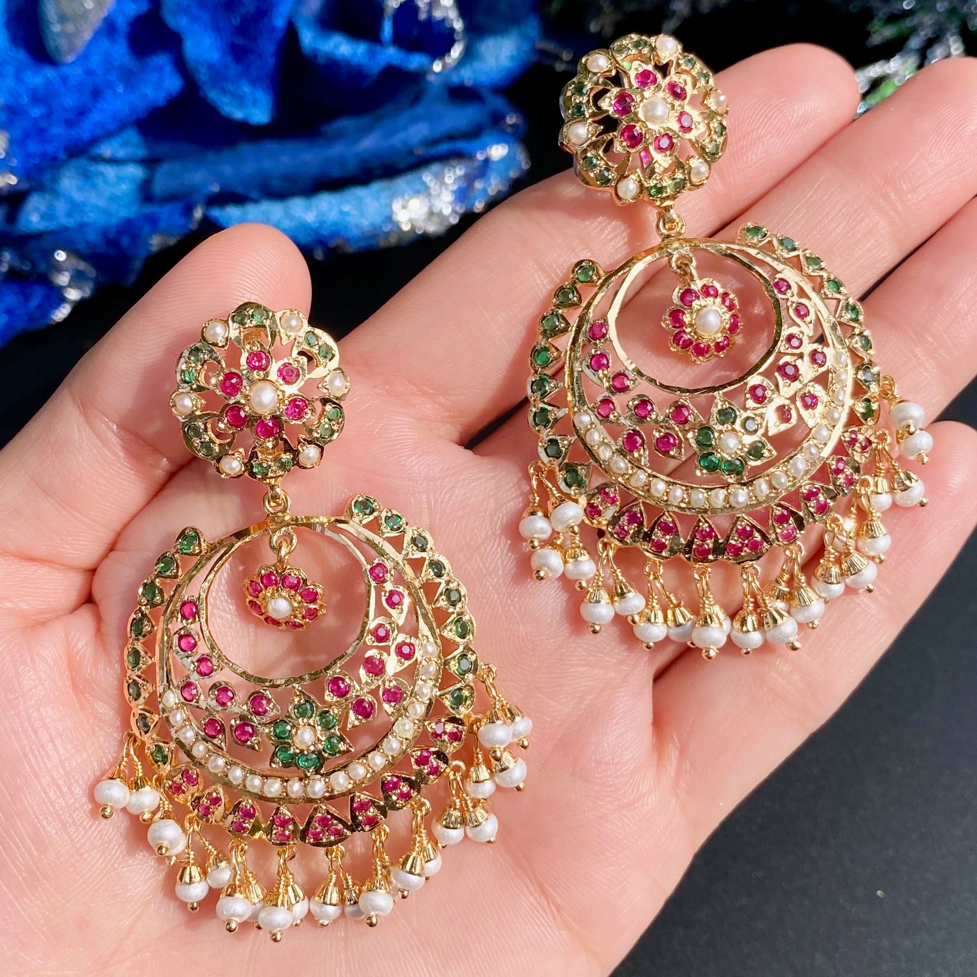 Statement Jadau Chandbali Earrings | Mixed Metal Base BER 131