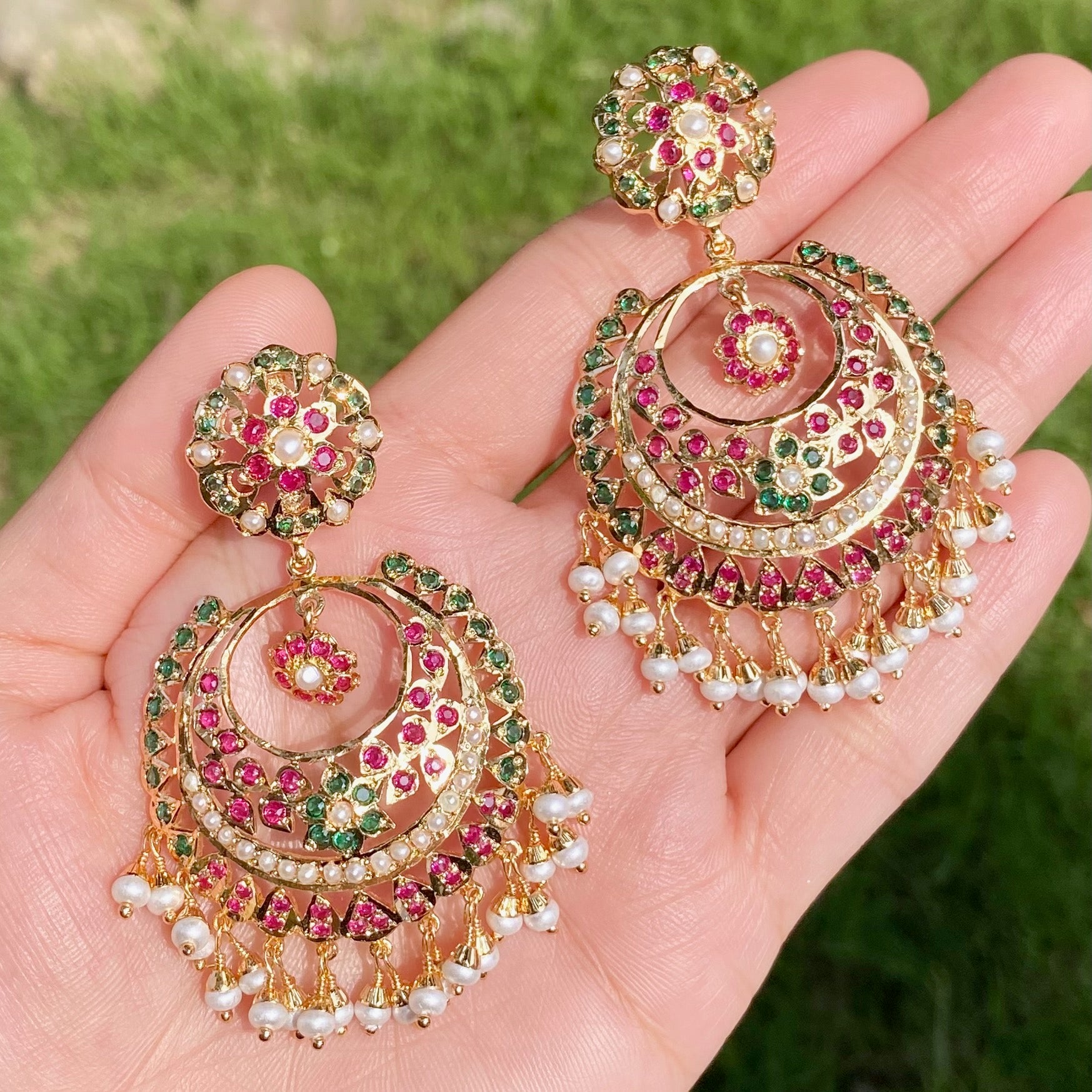 Statement Jadau Chandbali Earrings | Mixed Metal Base BER 131
