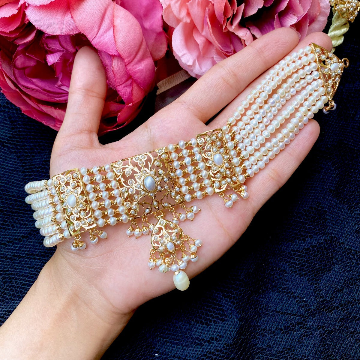 jadau choker set gold plated on silver rudradhan