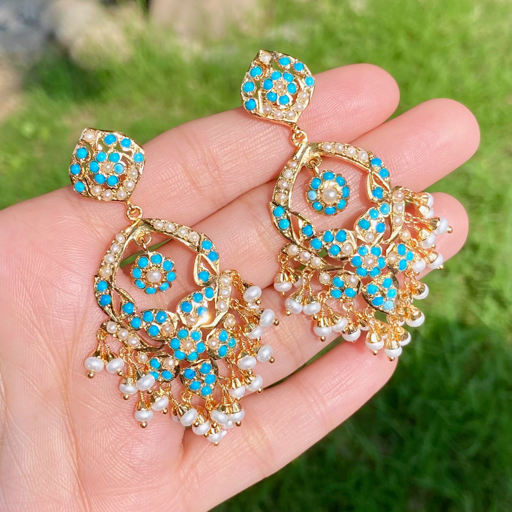 Feroza Chandbali Earrings | Mixed Metal Base BER 127