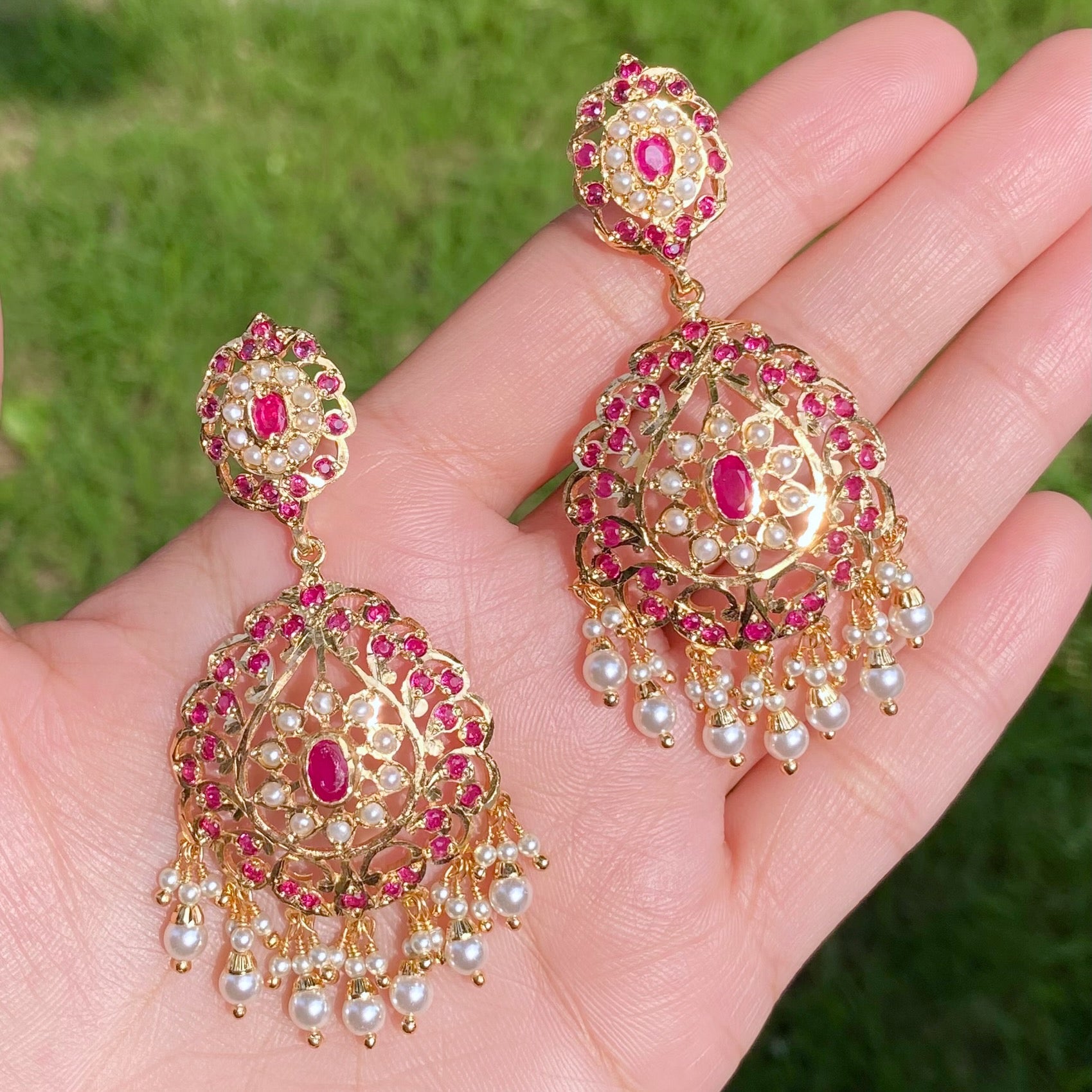 Gold Tone Jadau Dangler Earrings | Artificial Jewelry BER 118