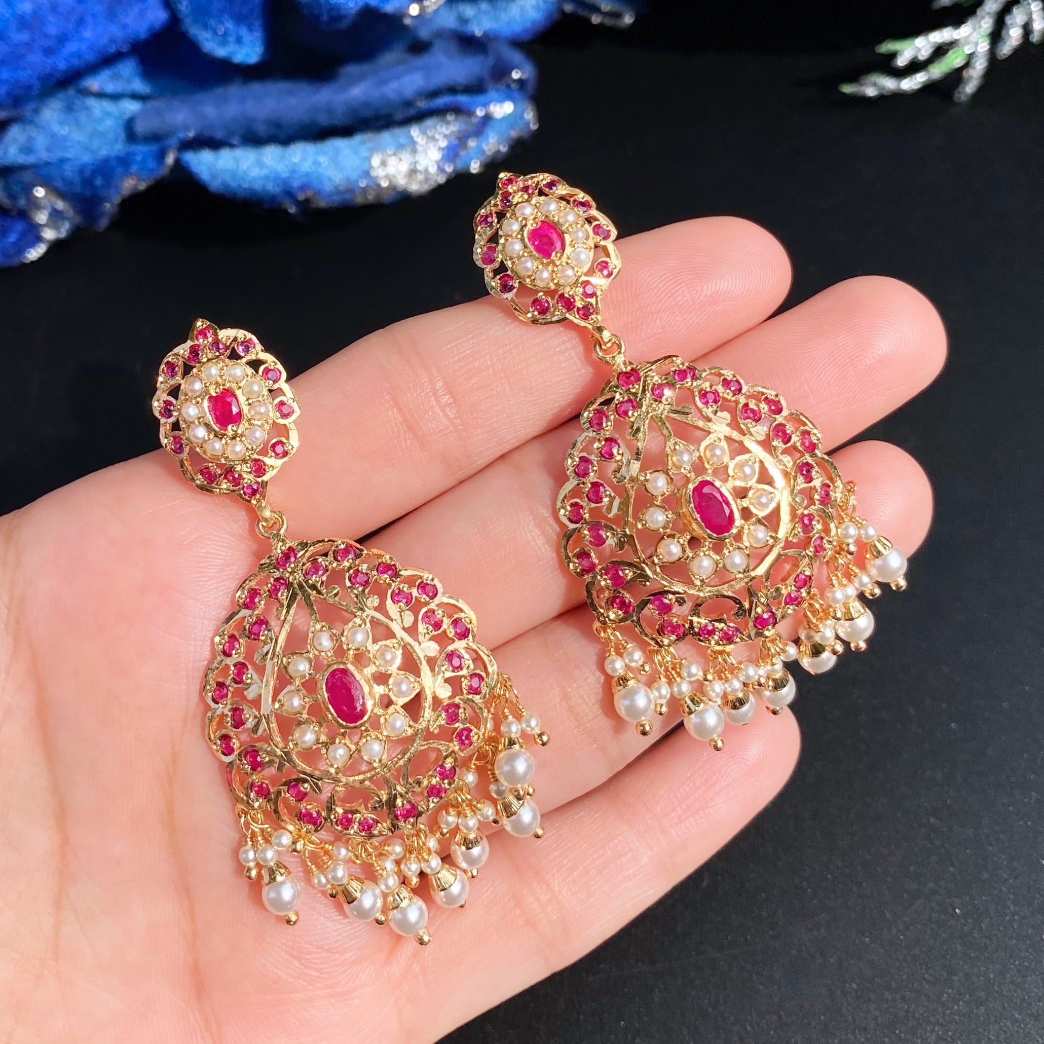 Gold Tone Jadau Dangler Earrings | Artificial Jewelry BER 118