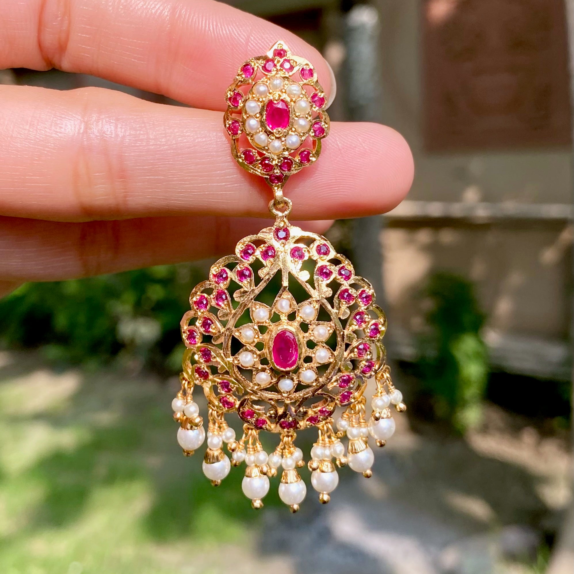 Gold Tone Jadau Dangler Earrings | Artificial Jewelry BER 118