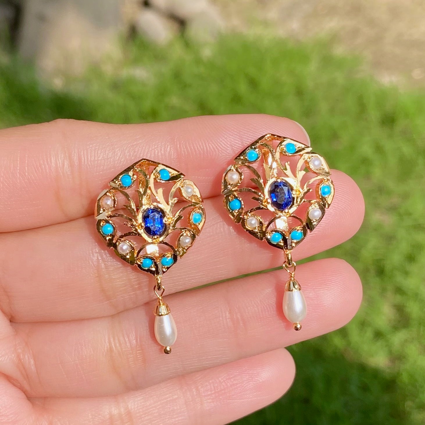 Charming Feroza Jadau Studs | Gold Plated on Mixed Metal Base BER 113