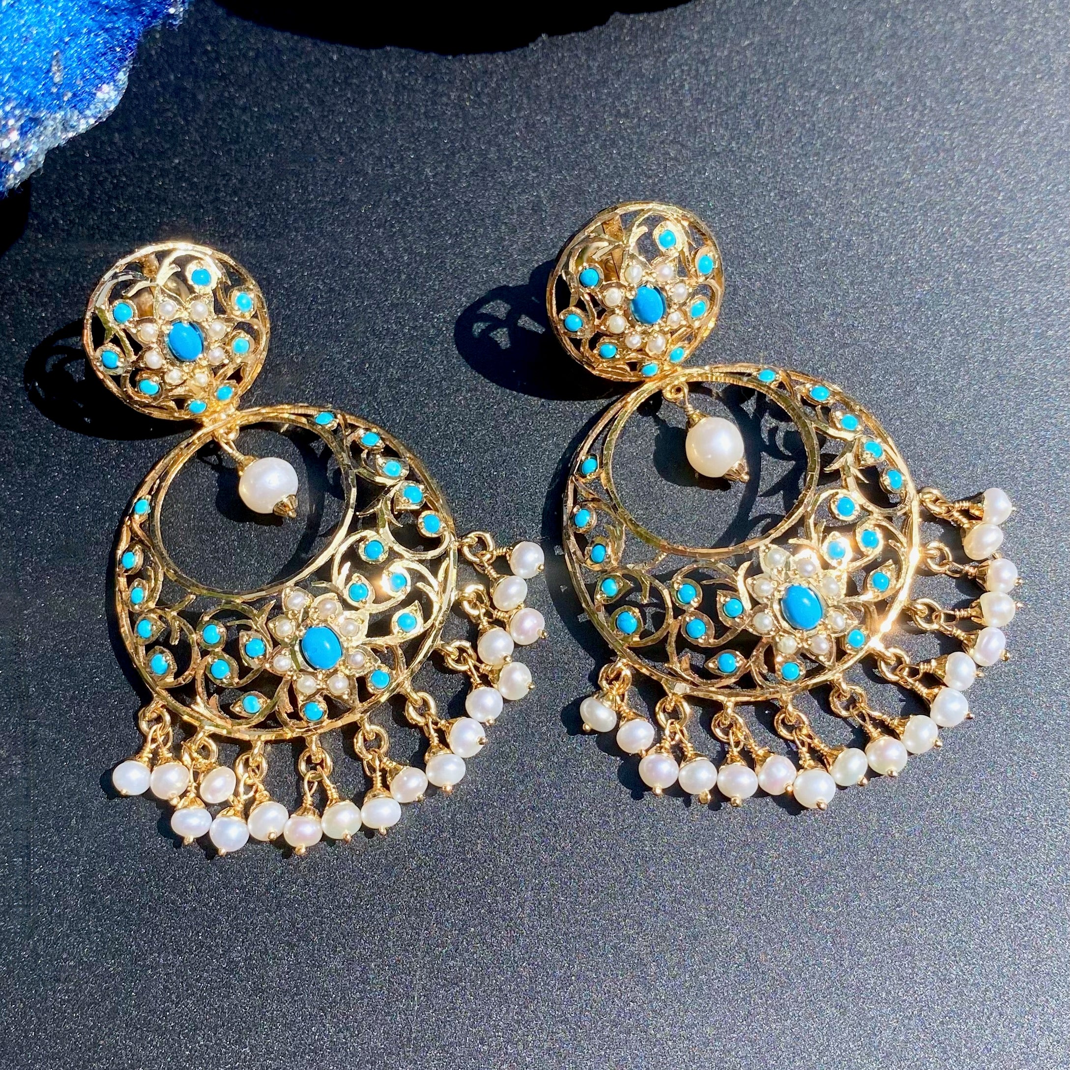 antique design turquoise chandbali earrings