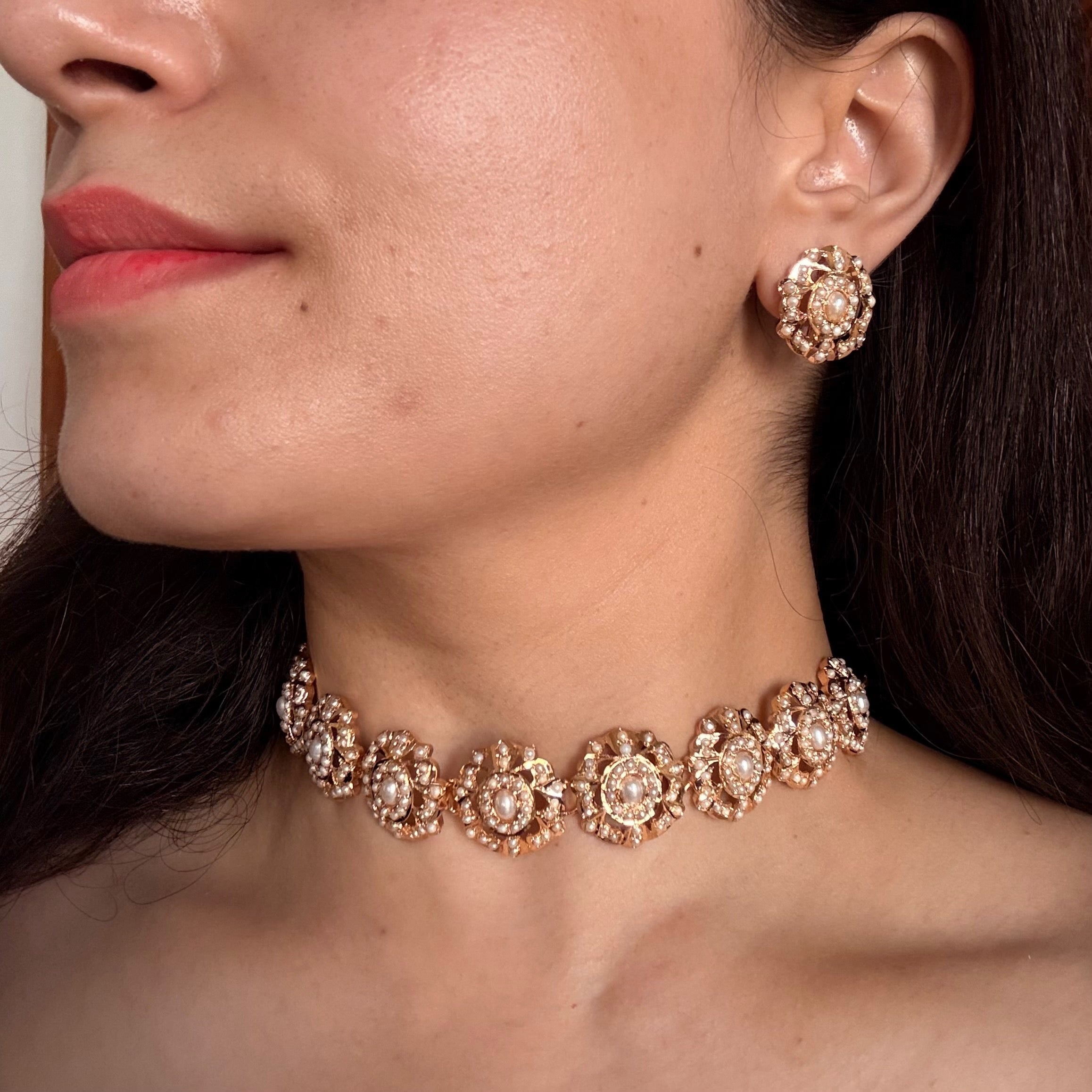 Pearl Rosette Jadau Choker Set | Gold Plated on 925 Silver NS 463