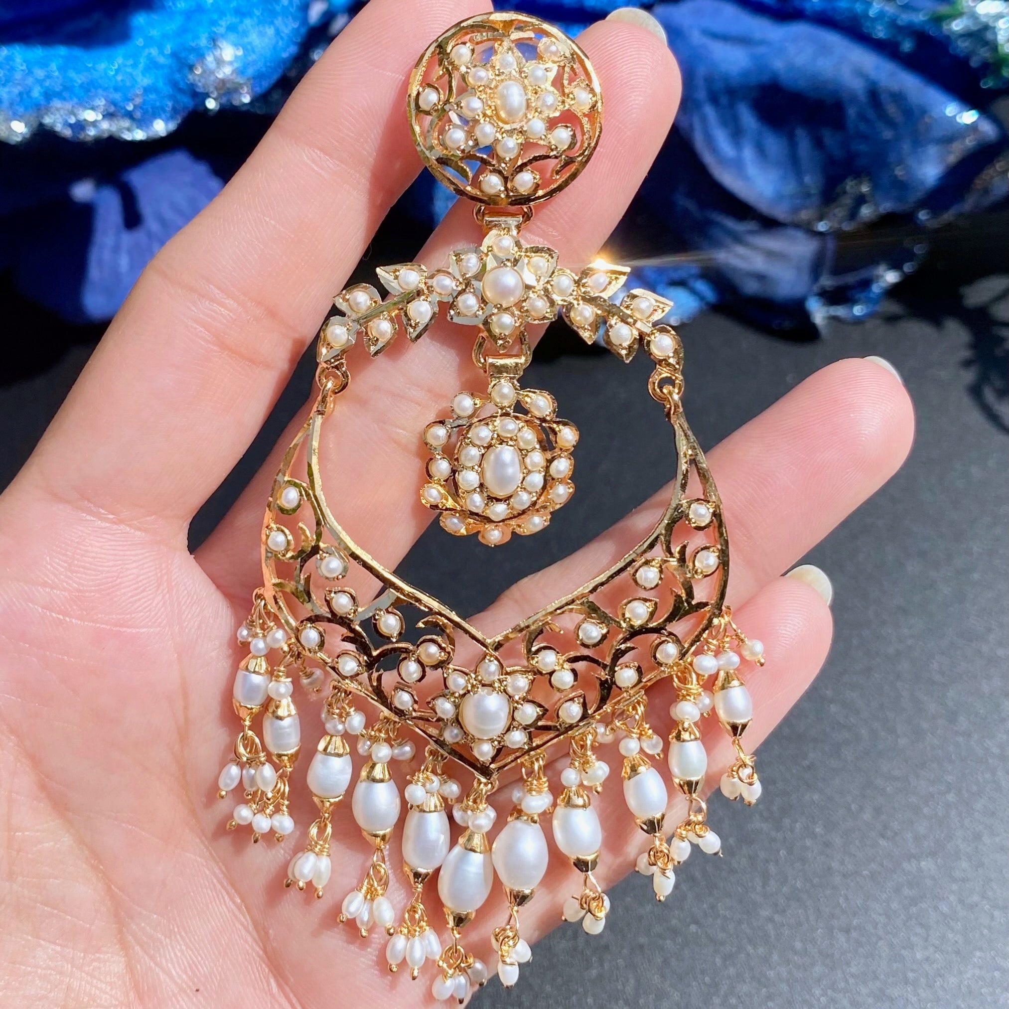 statement pearl chandbali jadau