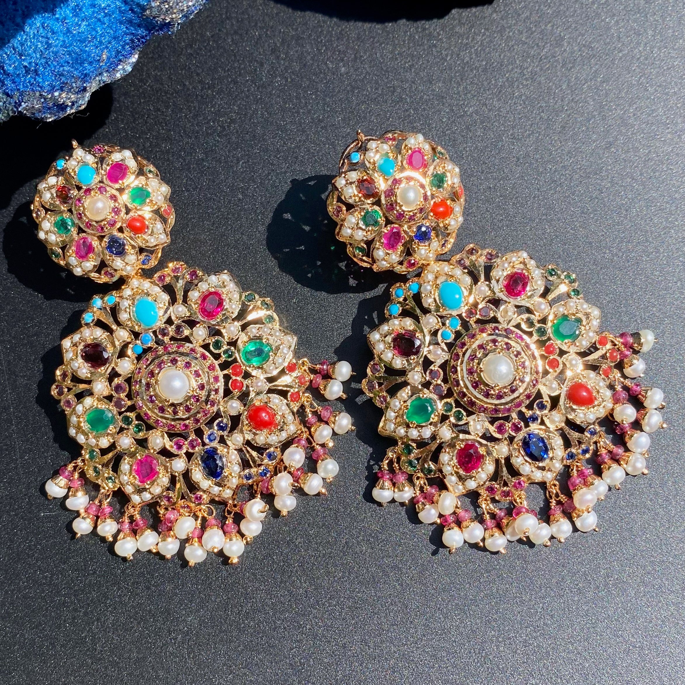 statement jadau navratan earrings