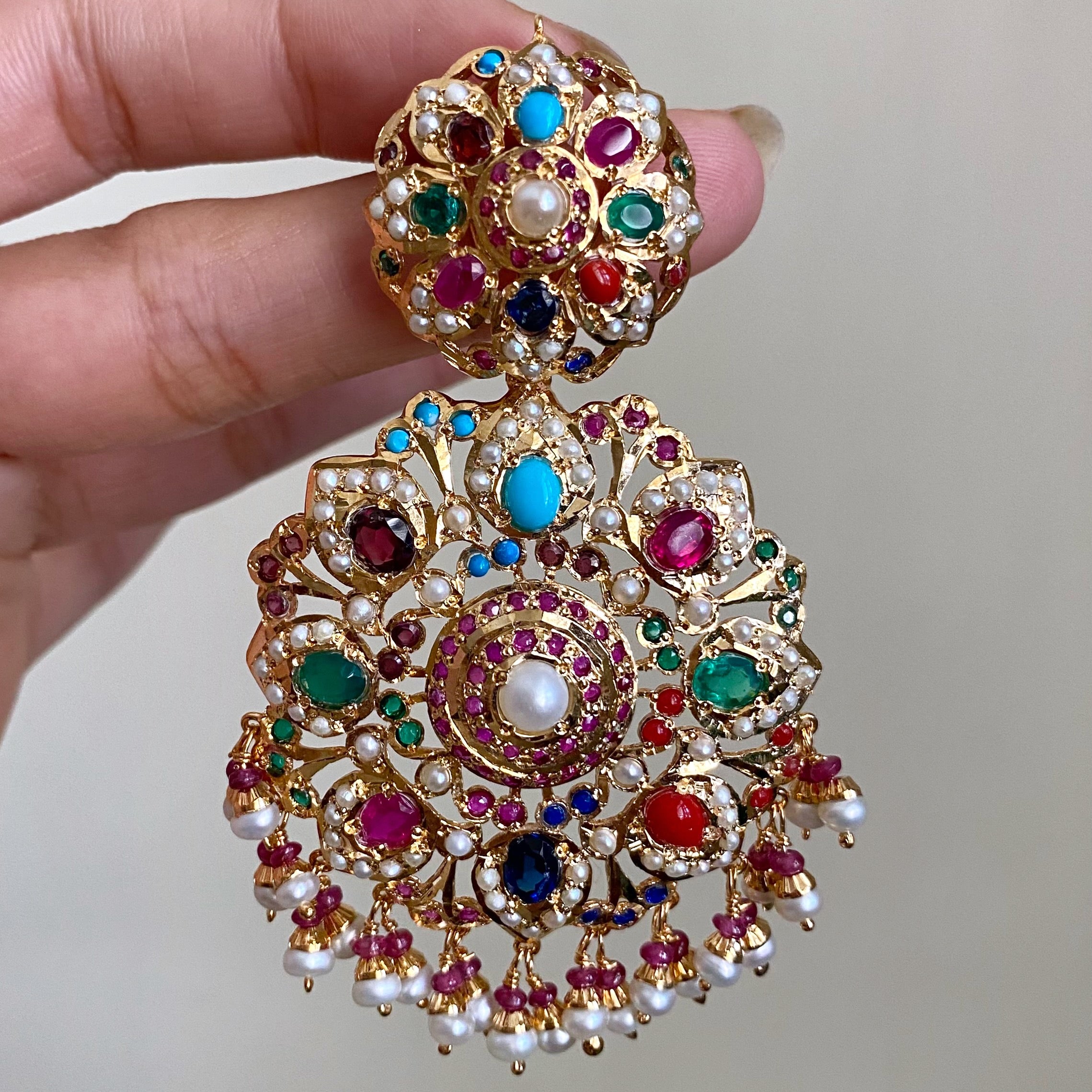 statement jadau navratan earrings