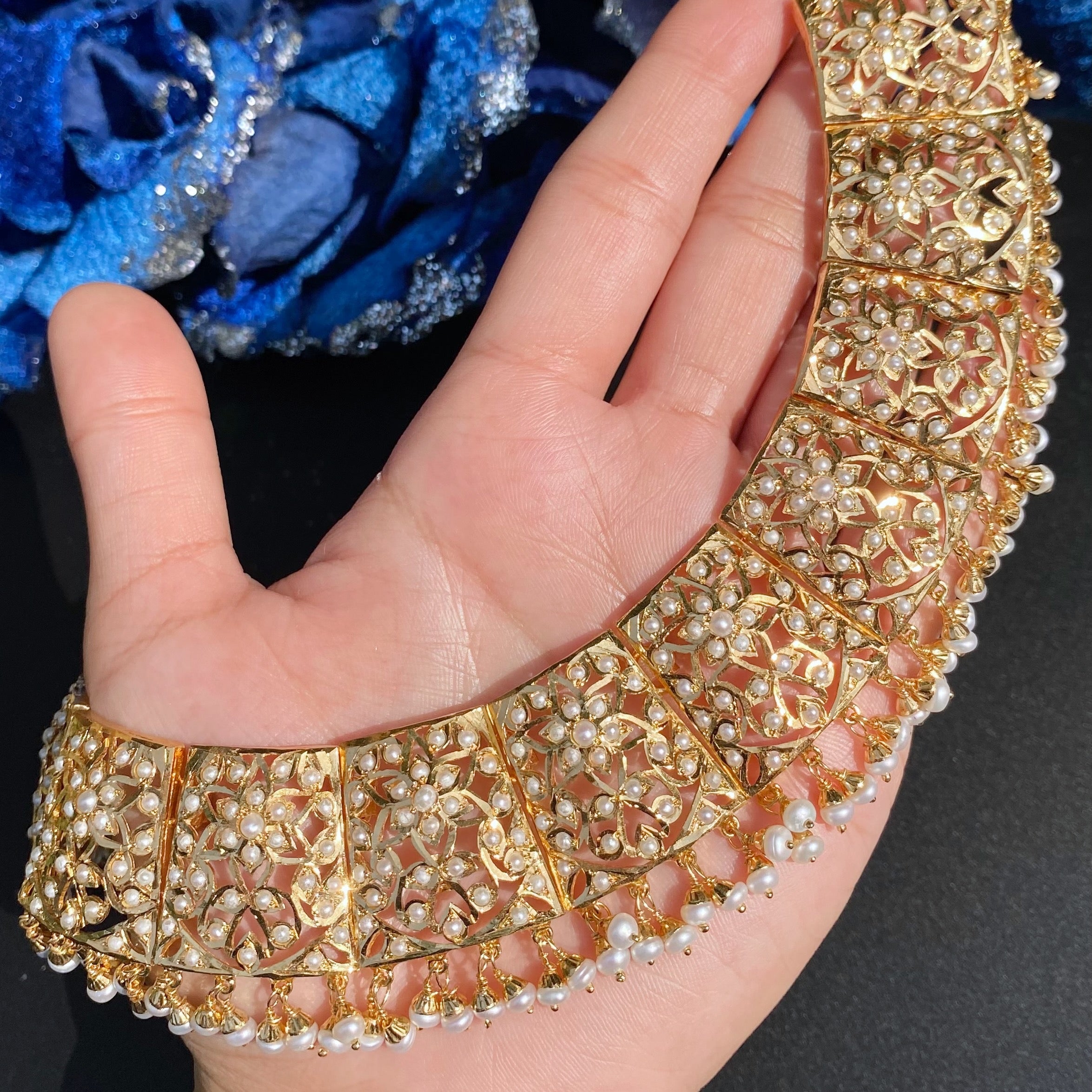 gold plated pearl necklace set