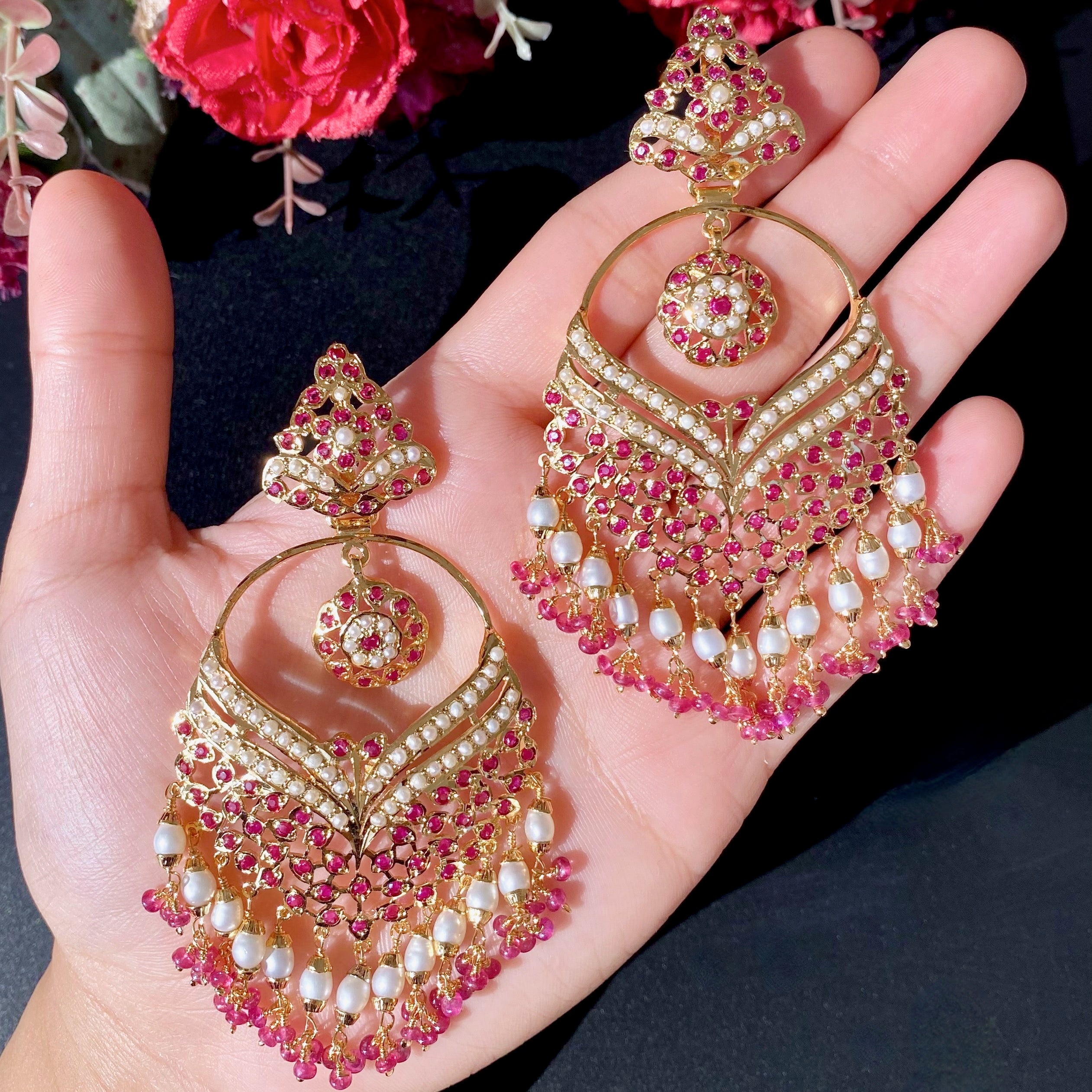 jadau chandbali ruby and pearls