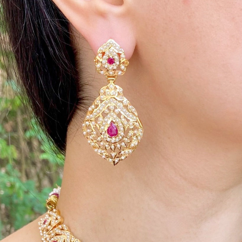 classy jadau earrings freshwater pearls and ruby combination er 129e