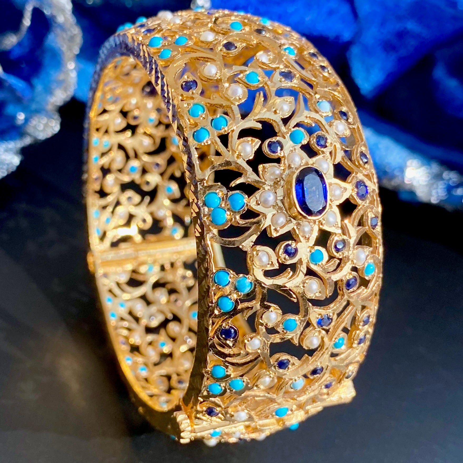 Broad Jadau Kada in Unique Stone Color Combination | 925 Silver BG 164