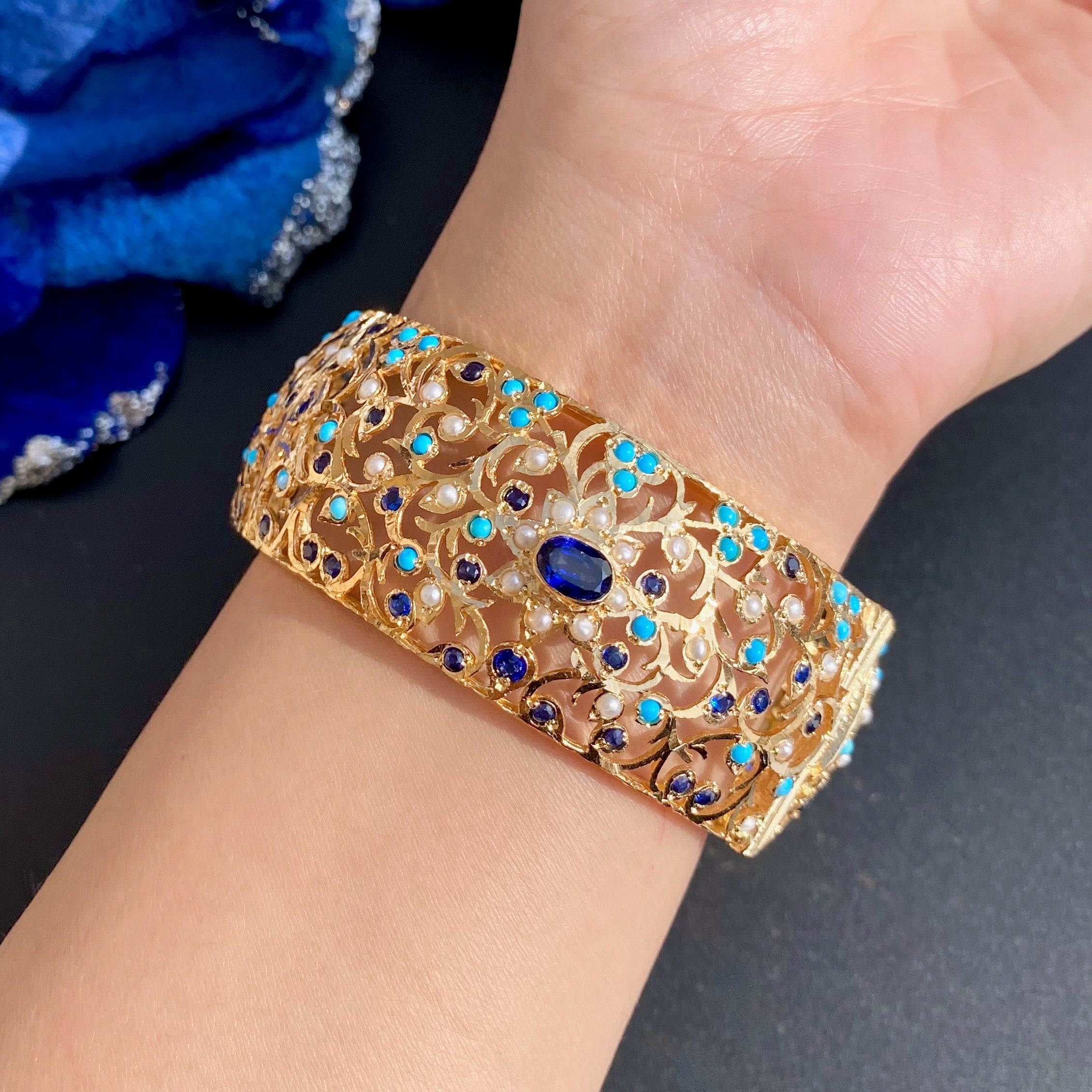 Broad Jadau Kada in Unique Stone Color Combination | 925 Silver BG 164