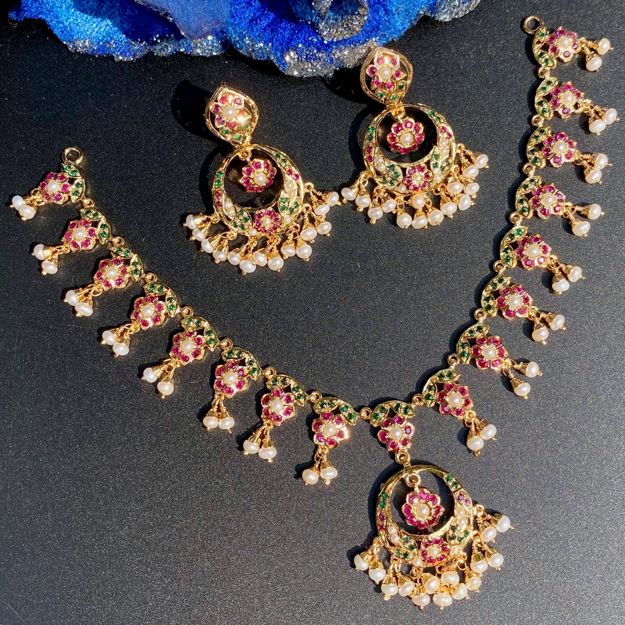 hyderabadi ruby emerald necklace set