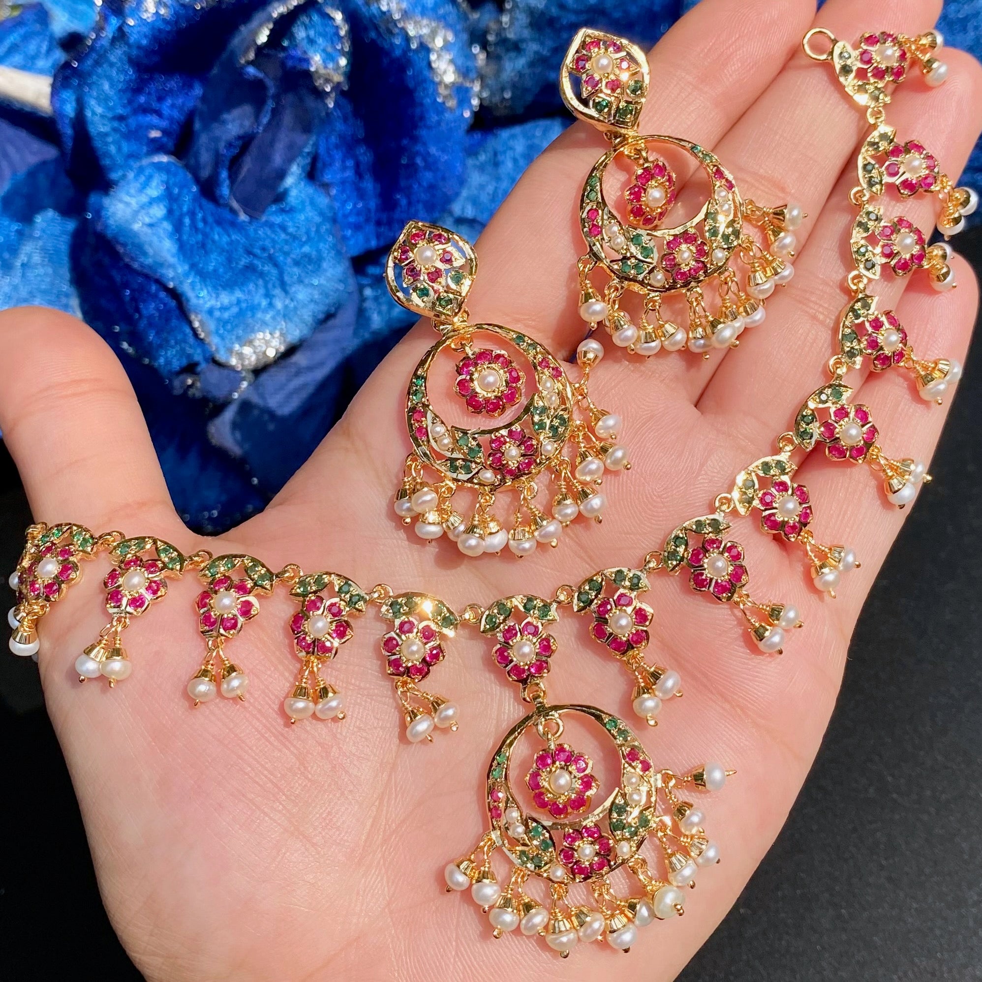 hyderabadi ruby emerald necklace set