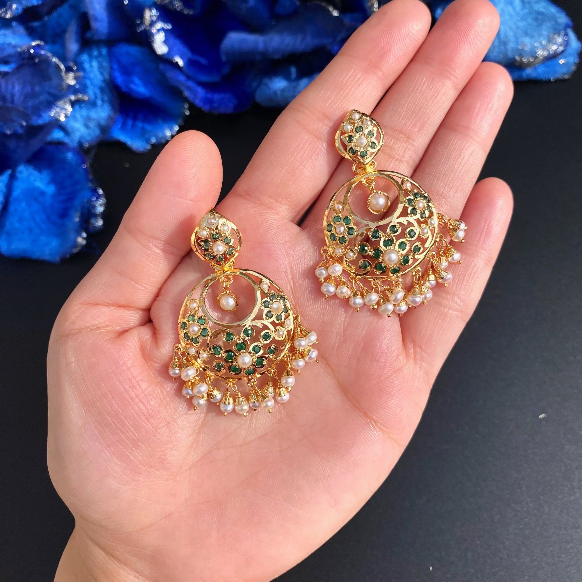 Small Jadau Chandbali in Emerald Green Colors | Gold Plated on 925 Silver ER 660