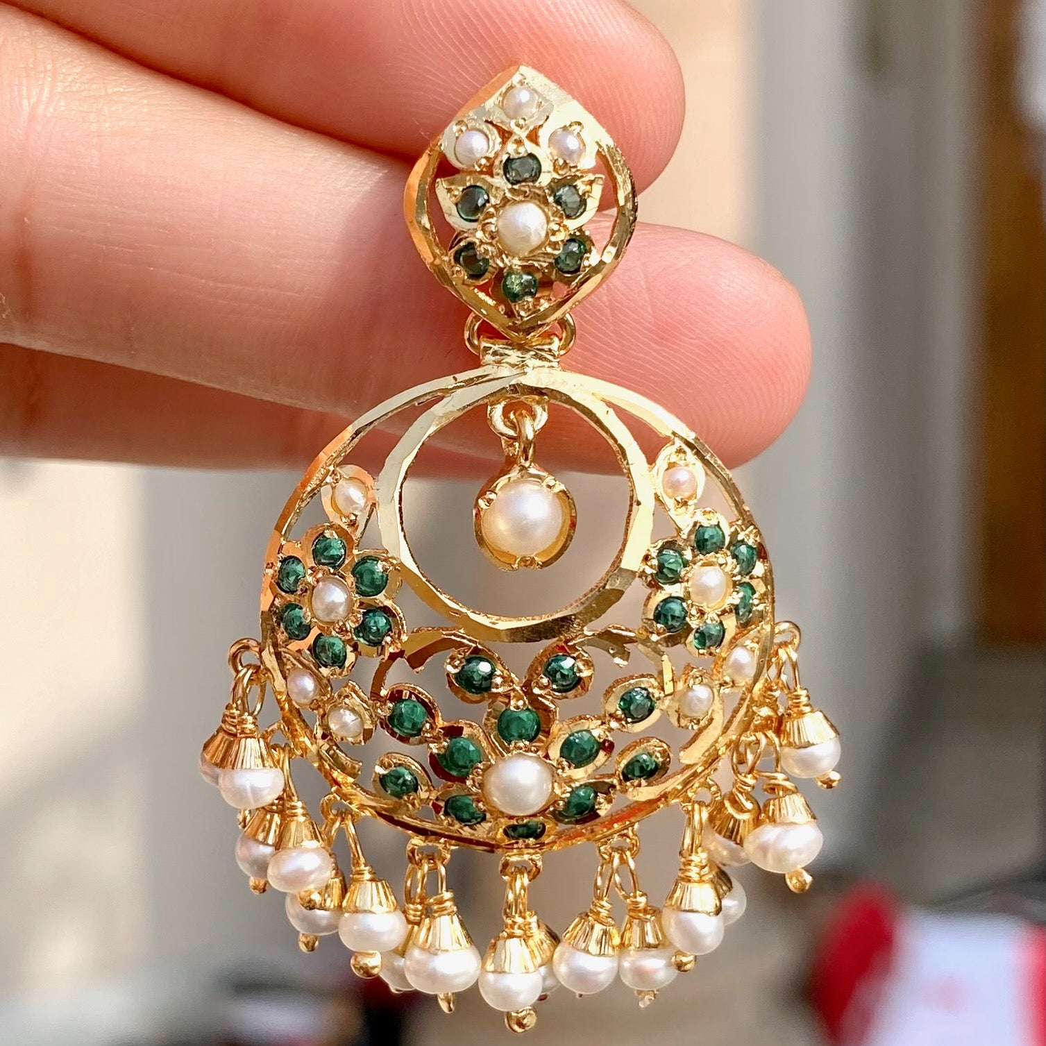 Small Jadau Chandbali in Emerald Green Colors | Gold Plated on 925 Silver ER 660