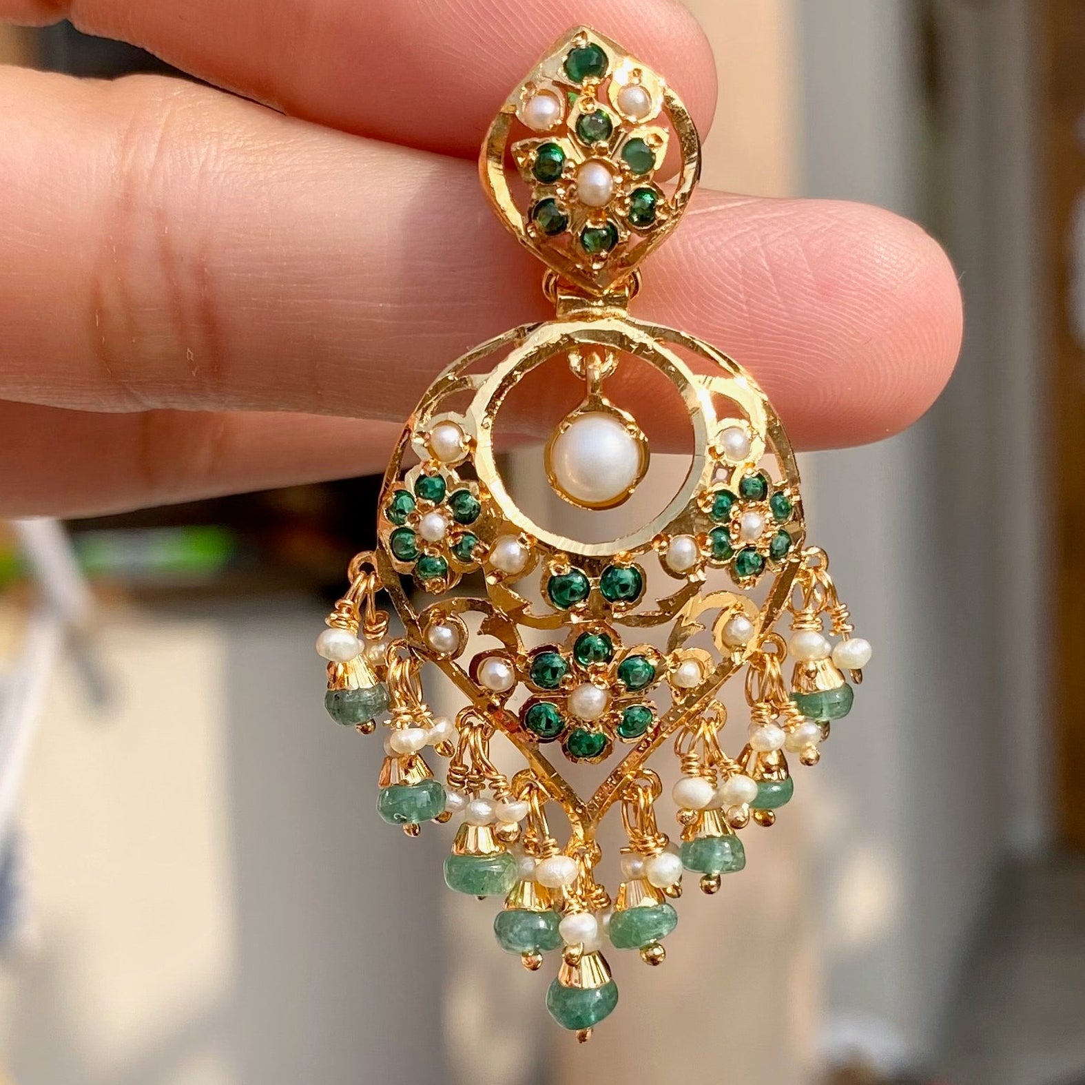 Elegant Emerald Green Earrings For Women | Gold Plated on 925 Silver ER 662