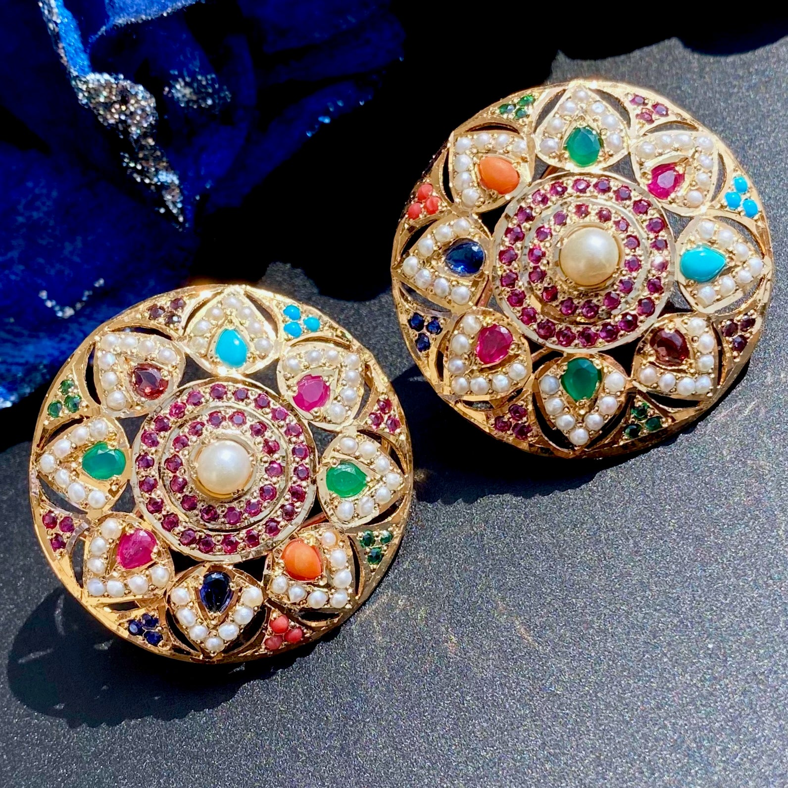 Statement Navratna Stud Earrings | Gold Plated on 925 Silver ER 650