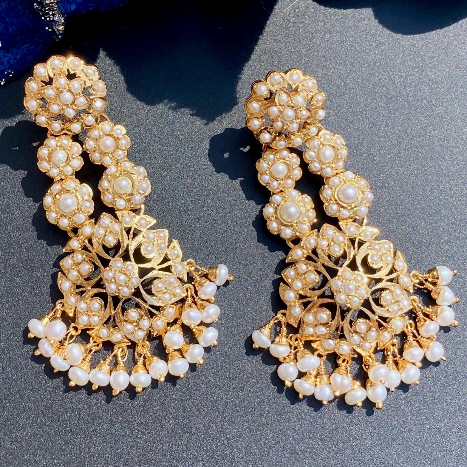 Multi-Tier Jadau Earrings | Real Freshwater Pearls on 925 Silver ER 643