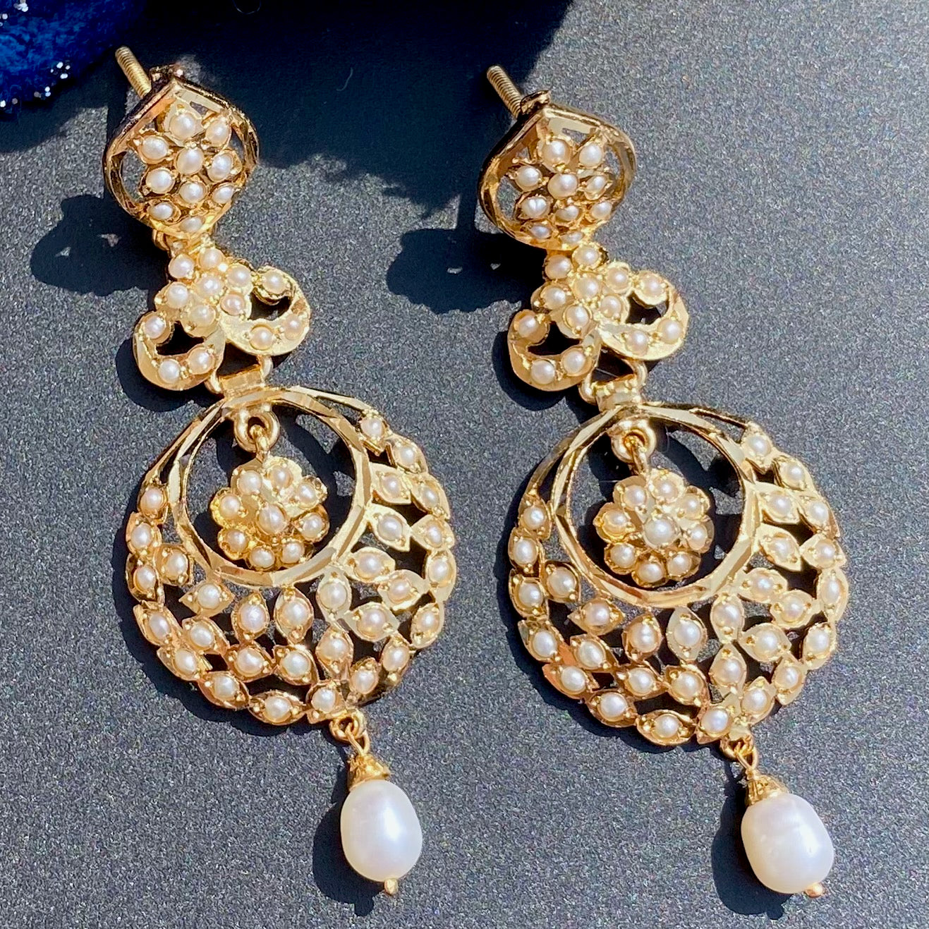 Long Chandbali Danglers | Freshwater Pearls on 925 Silver Earrings ER 656