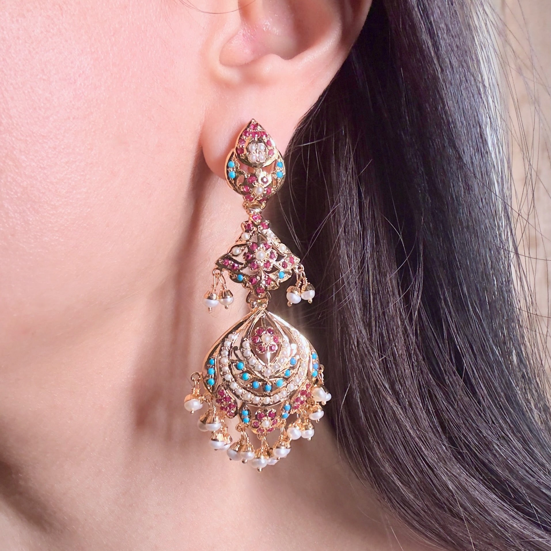Long Earrings | Gold Plated 925 Silver | Jadau Jewelry ER 489