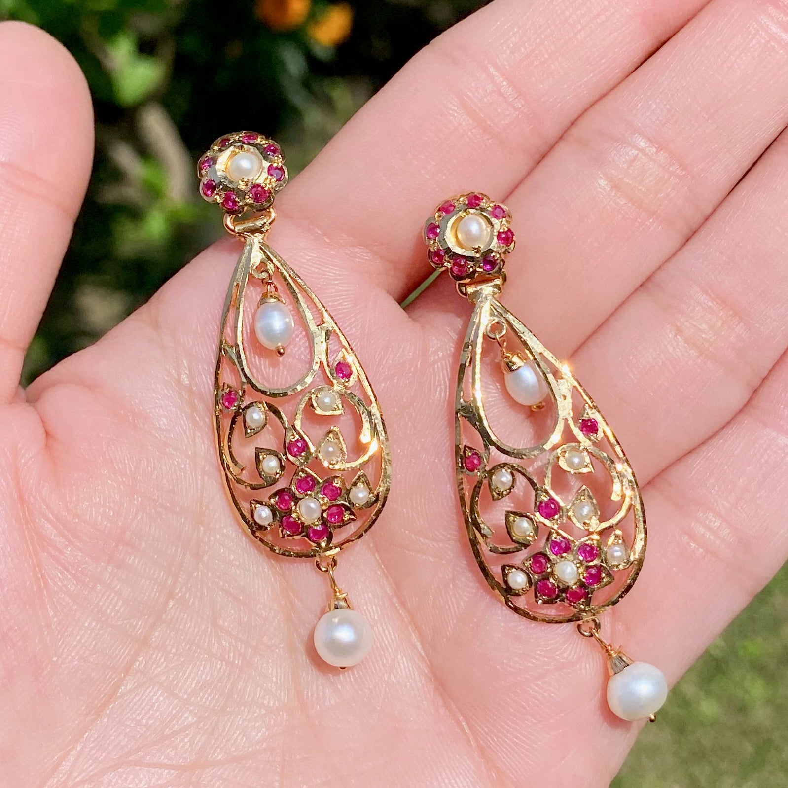 Cute Indo Western Jadau Earrings | Gold Plated on Silver | Ruby Peral Comnbination ER 653